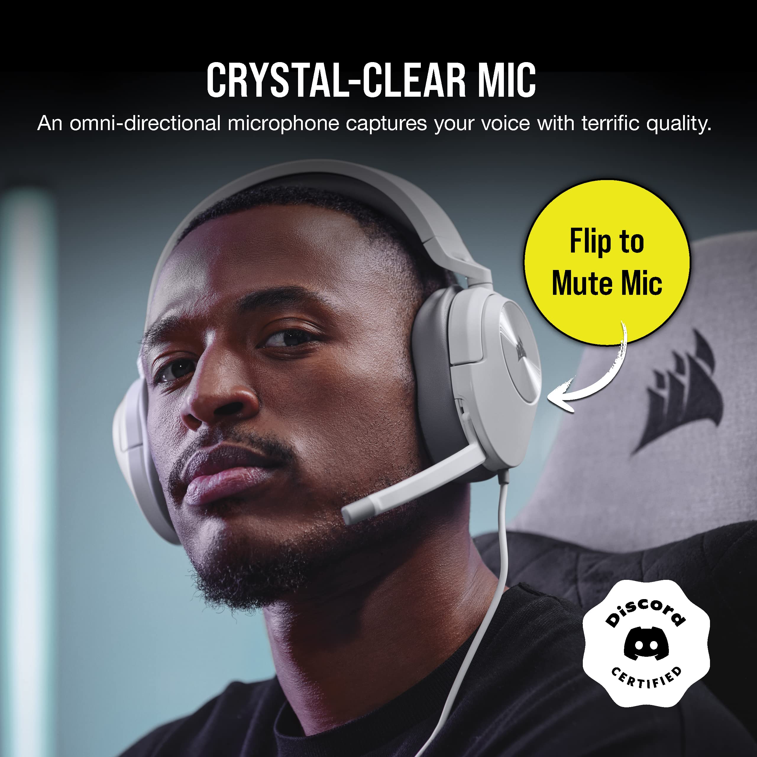 Corsair HS55 Surround v2 Multiplatform Gaming Headset � Dolby Atmos � Lightweight � Memory-Foam Leatherette � Omni-Directional Microphone � PC, Mac, PS5/PS4, Xbox Series X|S, Switch, Mobile � White