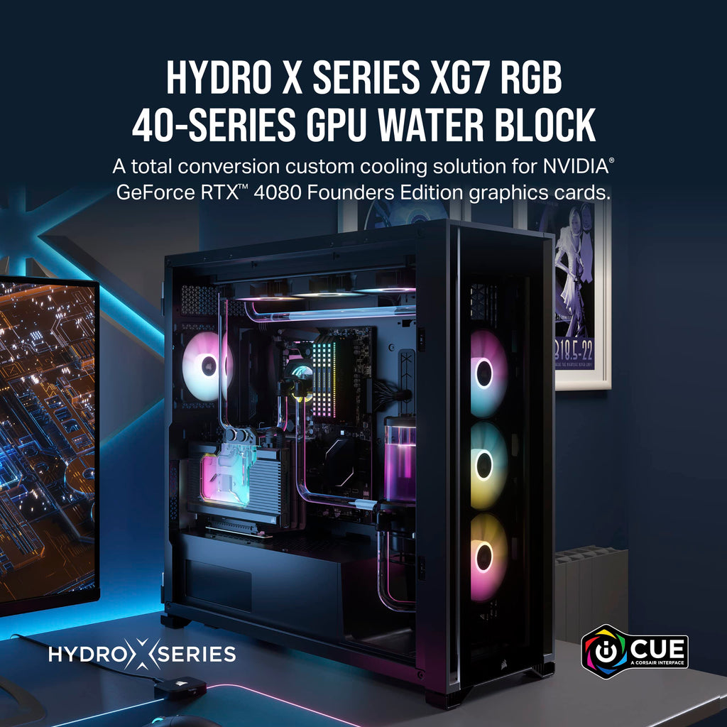 Corsair Hydro X Series XG7 RGB 4080 Founders Edition GPU Water Block � For NVIDIA� GeForce RTX� 4080 FE � CNC Nickel-Platted Copper � 50 Cooling Fins � Included Backplate & ARGB Adapater Cable � Black