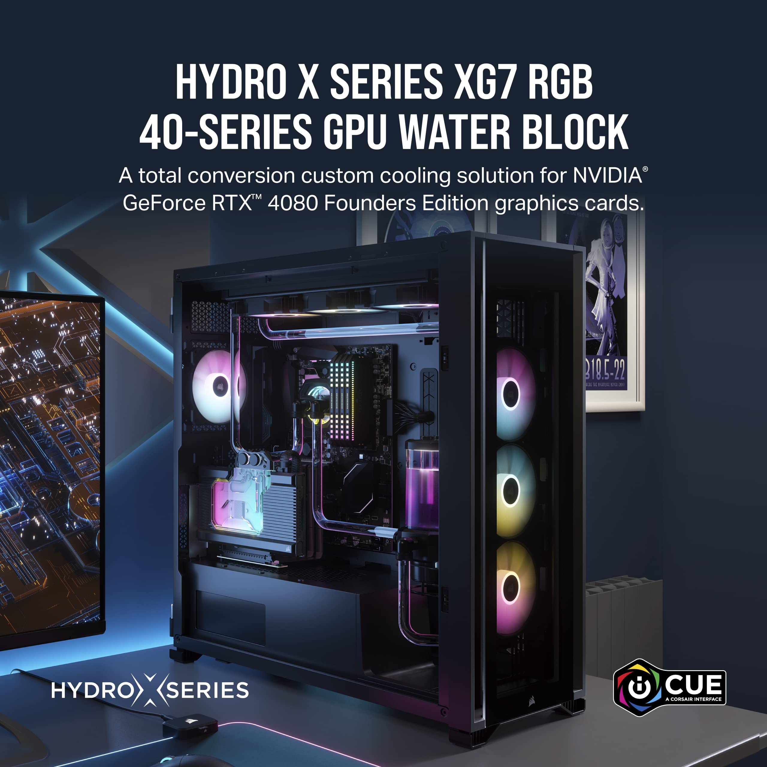 Corsair Hydro X Series XG7 RGB 4080 Founders Edition GPU Water Block � For NVIDIA� GeForce RTX� 4080 FE � CNC Nickel-Platted Copper � 50 Cooling Fins � Included Backplate & ARGB Adapater Cable � Black
