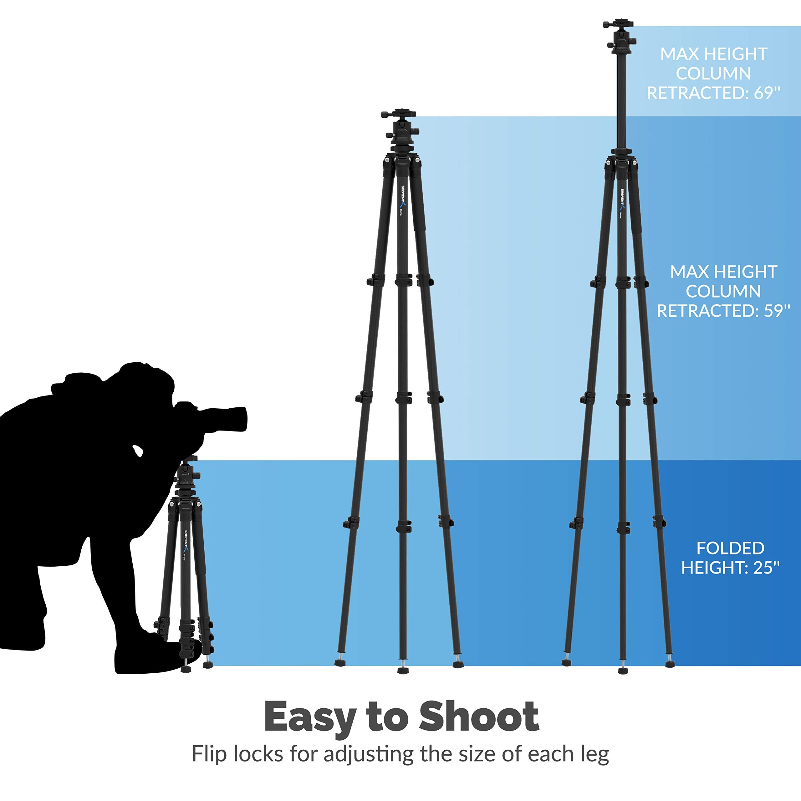 Sabrent 69 Inch Carbon Fiber Tripod With 360 Degree Camera Mount (TP-CF69)