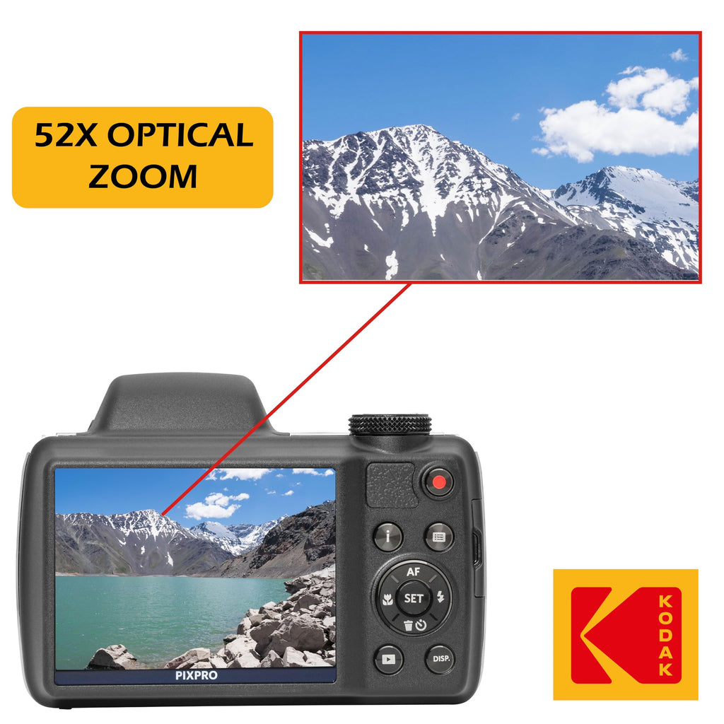 Kodak PIXPRO AZ528 16 MP Full HD Video Digital Camera (Black) with 52x Optical Zoom Bundle with Accessories Including Protective Camera Case, Battery & Charger, 32GB SD Card, Tripod and More