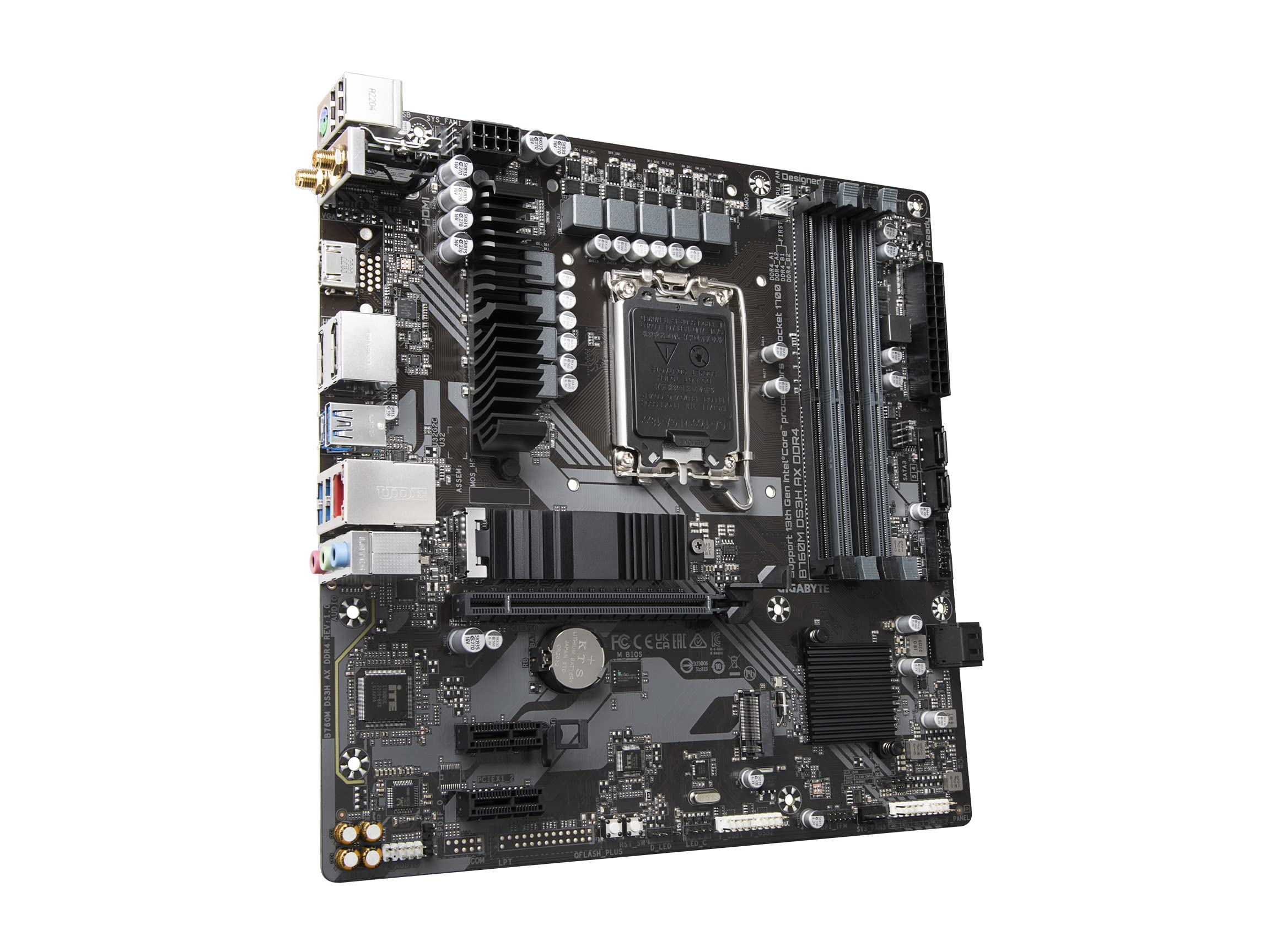 GIGABYTE B760M DS3H AX DDR4 (LGA 1700/ Intel/ B760/ M-ATX/ DDR4/ 2* M.2/ PCIe 4.0/ USB 3.2 Gen 2 Type-C/WiFi 6E/ 2.5GbE LAN/Q-Flash Plus/PCIe EZ-Latch/Gaming Motherboard)