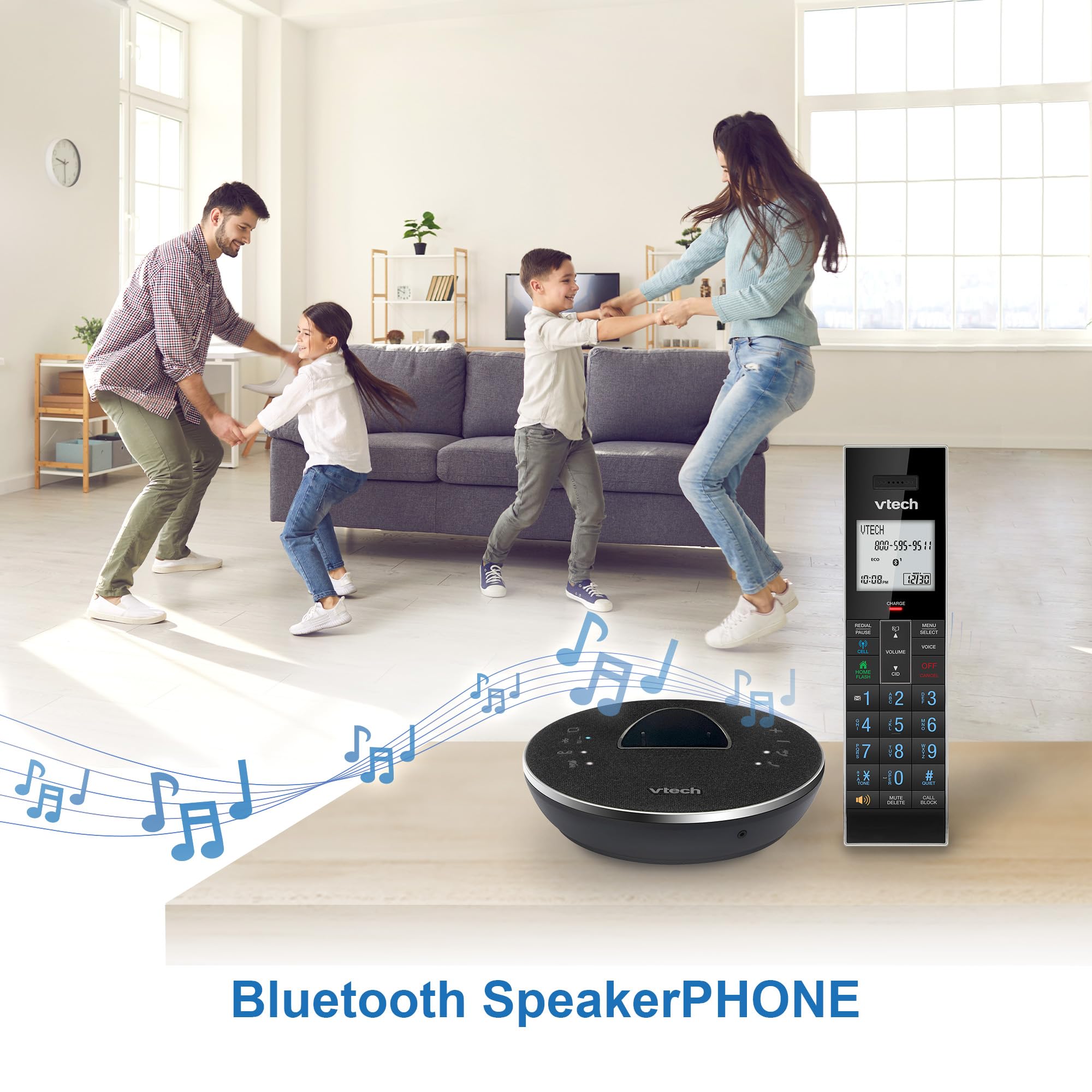VTech LS6381 DECT 6.0 Cordless Phone with Bluetooth Speaker, Echo Cancellation, Noise Reduction, Music Streaming, Landline Phone with Answering Machine Easy to Read Smart Call Blocker