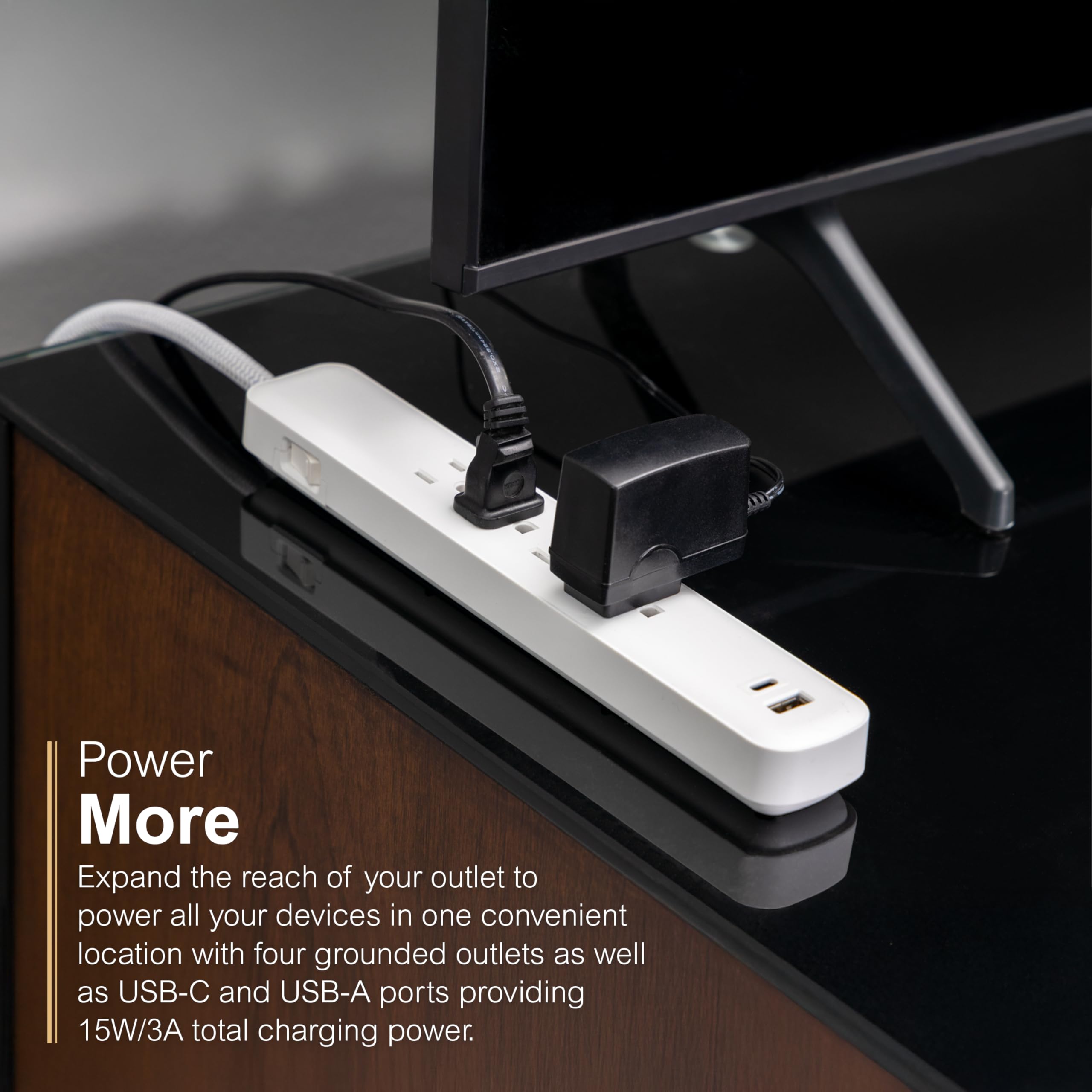 GE UltraPro 4 Outlet Surge Protector, USB-C Charging, 3 ft Designer Braided Cord, 1060 Joules, Compatible w/ iPhone 12/11/Pro/Max/Xs/XR/X/8, Samsung Galaxy S21/S10/S9/Plus, Google Pixel, White, 41354
