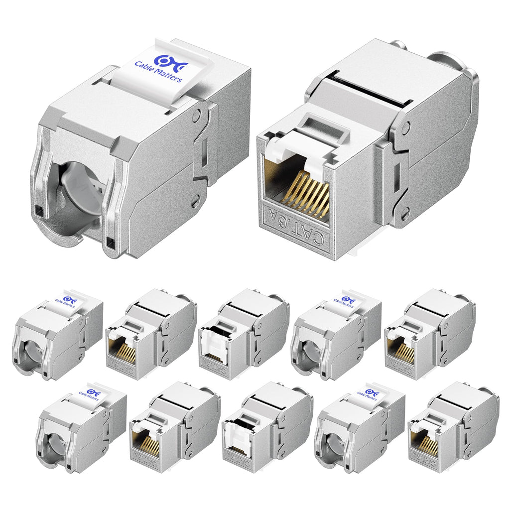 Cable Matters UL Listed 10Gbps 12-Pack RJ45 Shielded Cat6A / Cat6 Keystone Jack with Integrated Shutter