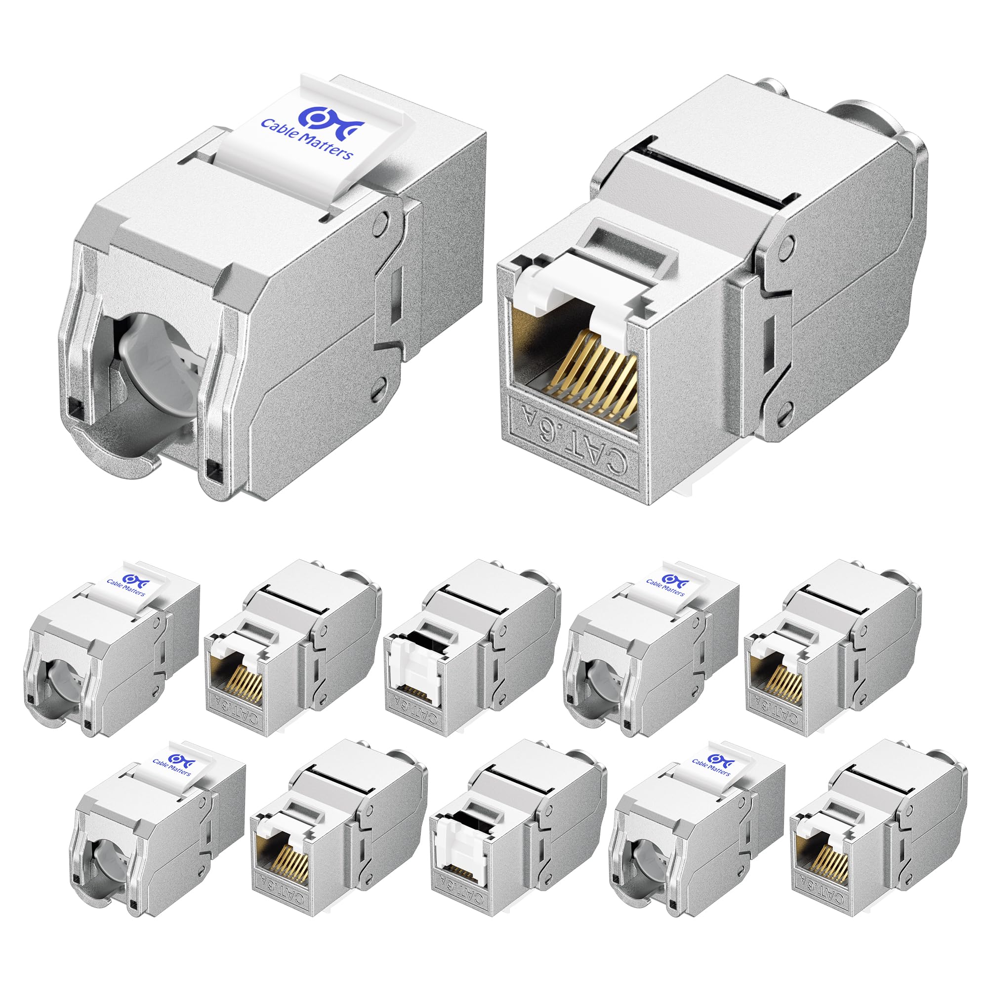 Cable Matters UL Listed 10Gbps 12-Pack RJ45 Shielded Cat6A / Cat6 Keystone Jack with Integrated Shutter
