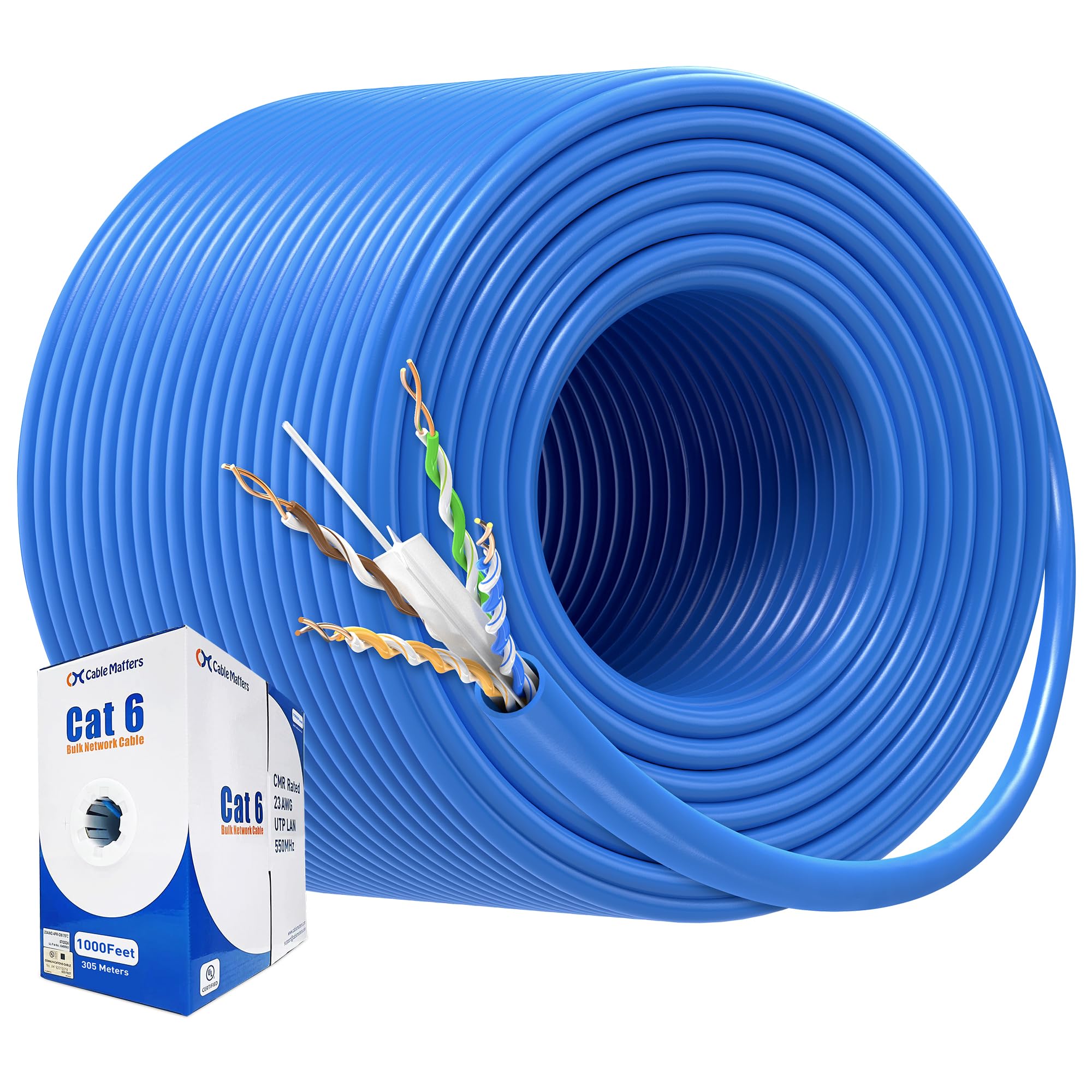 [UL Listed] Cable Matters in-Wall Rated (CM) Cat 6 / Cat6 Bulk Cable (Cat6 Ethernet Cable 1000 Feet) in Blue
