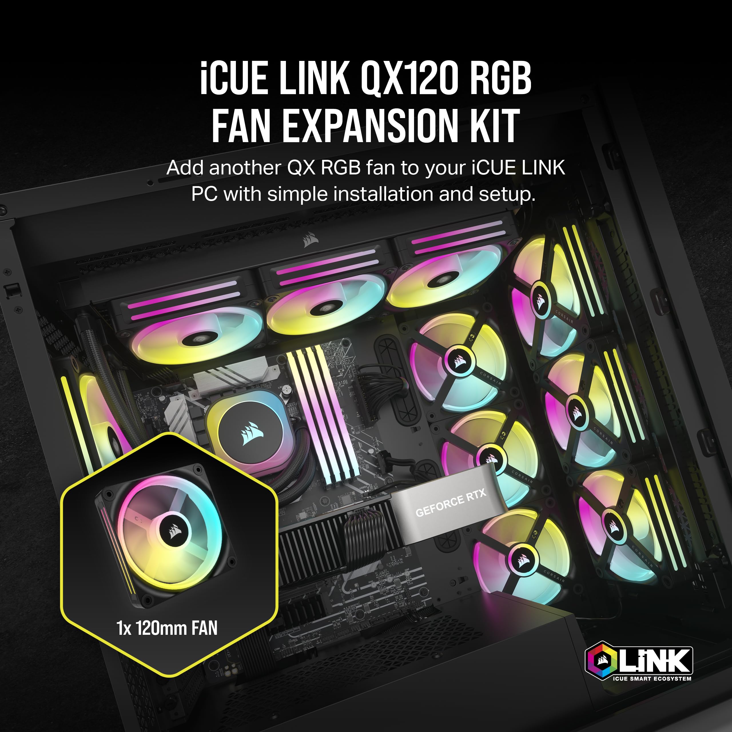 Corsair iCUE LINK QX120 RGB 120mm Magnetic Dome RGB Single Fan - Black