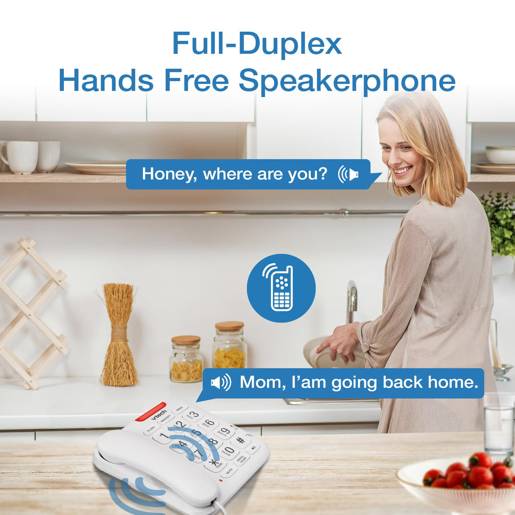 VTech SN1107 Corded Phone with Oversized High-Contrast Buttons, Talking Digits for Seniors, 10 Number Speed Dial, Visual Ringer, Full-Duplex Speakerphone