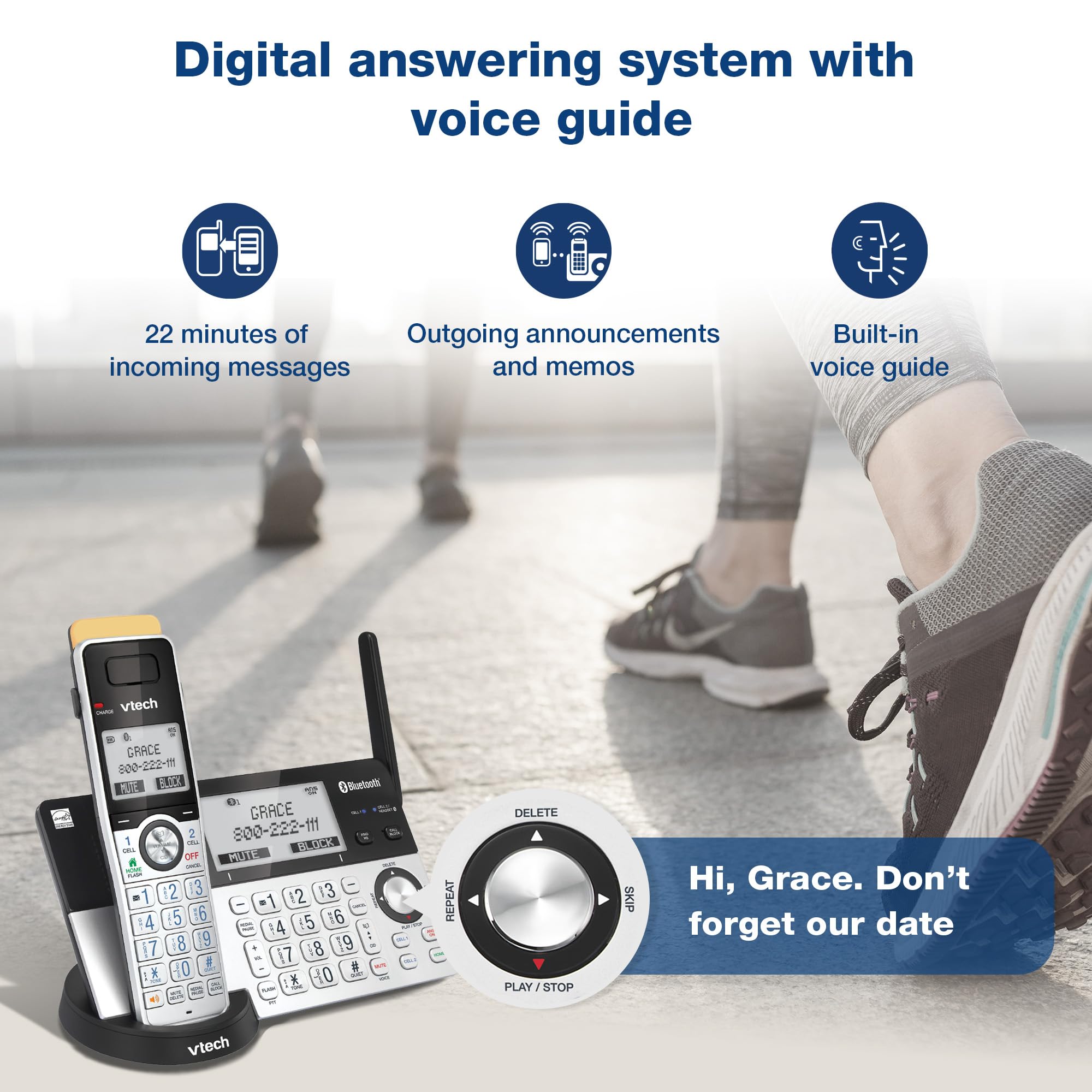 VTech IS8151 Super Long Range DECT 6.0 Cordless Phone for Home with Answering Machine, 2300 ft Range, Call Blocking, Bluetooth, Headset Jack, Power Backup, Intercom, Expandable to 12 HS