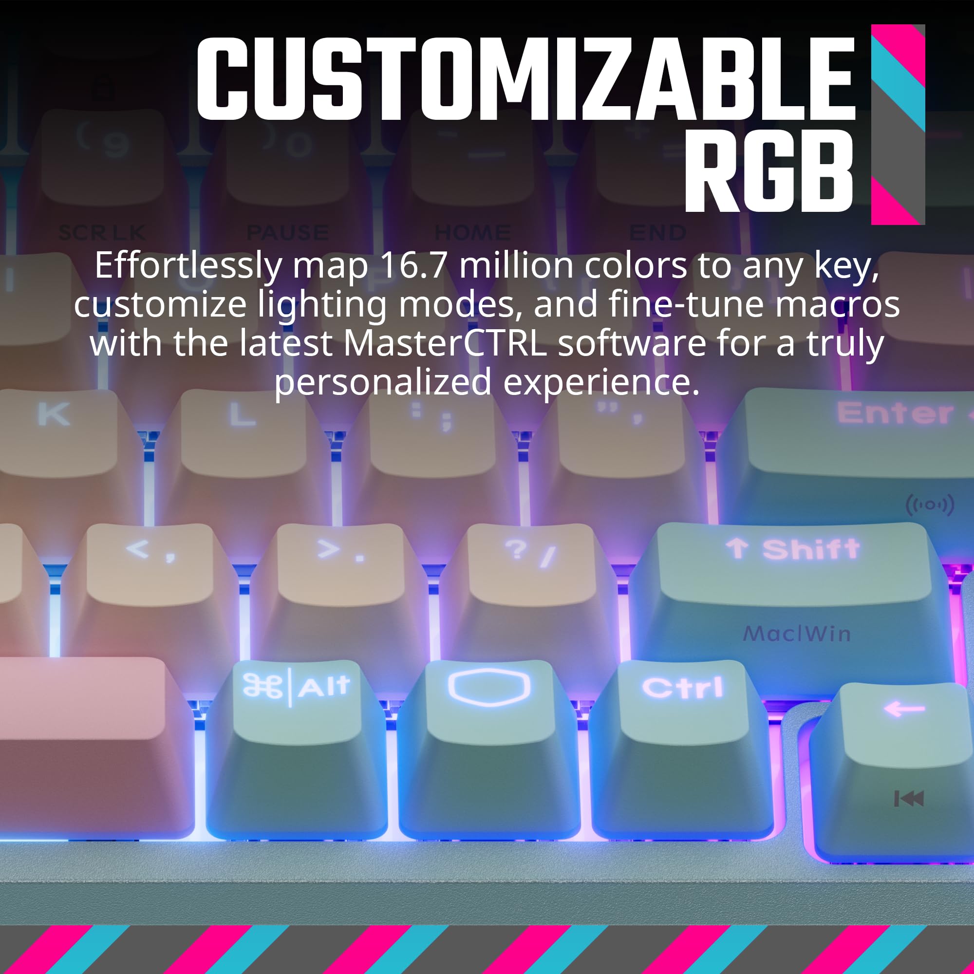 Cooler Master MK770 Macaron Teclado mec�nico inal�mbrico RGB para Juegos, Kailh Box V2 interruptores Blancos, Estructura de Junta, Intercambiable en Caliente, Bluetooth|2.4GHz, Esfera t�ctil de 3