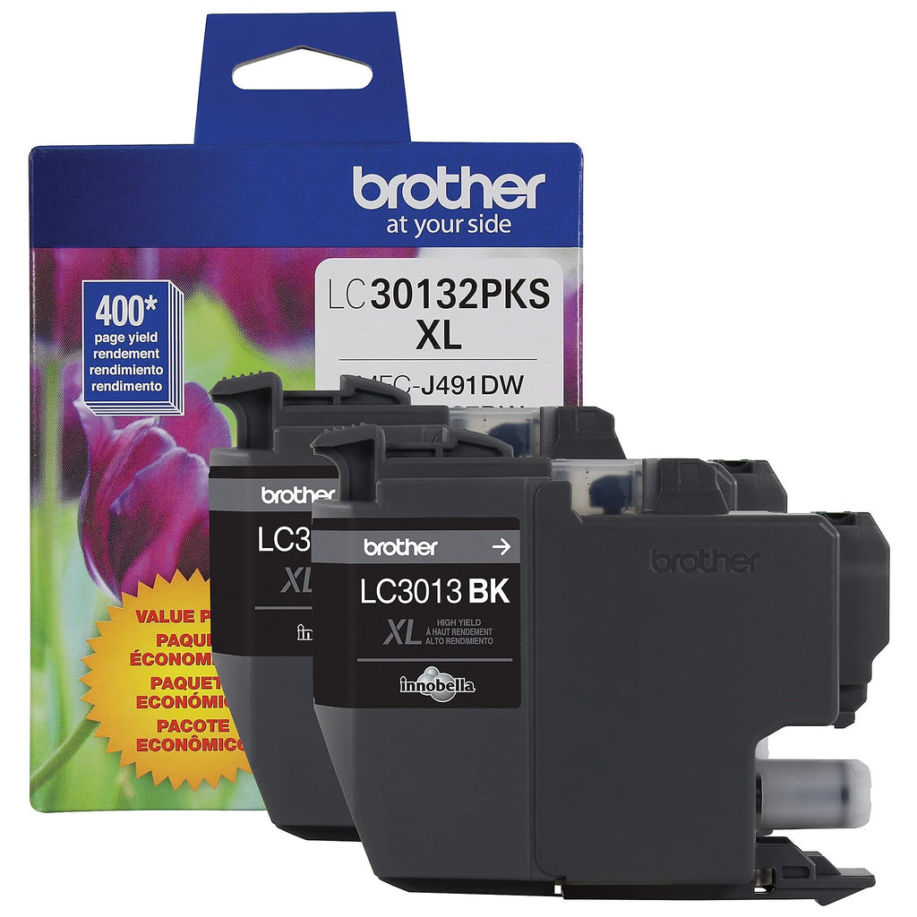 BROTHER Genuine LC30132PKS 2-Pack High Yield Black Ink Cartridges, Page Yield Up to 400 Pages/Cartridge, LC3013