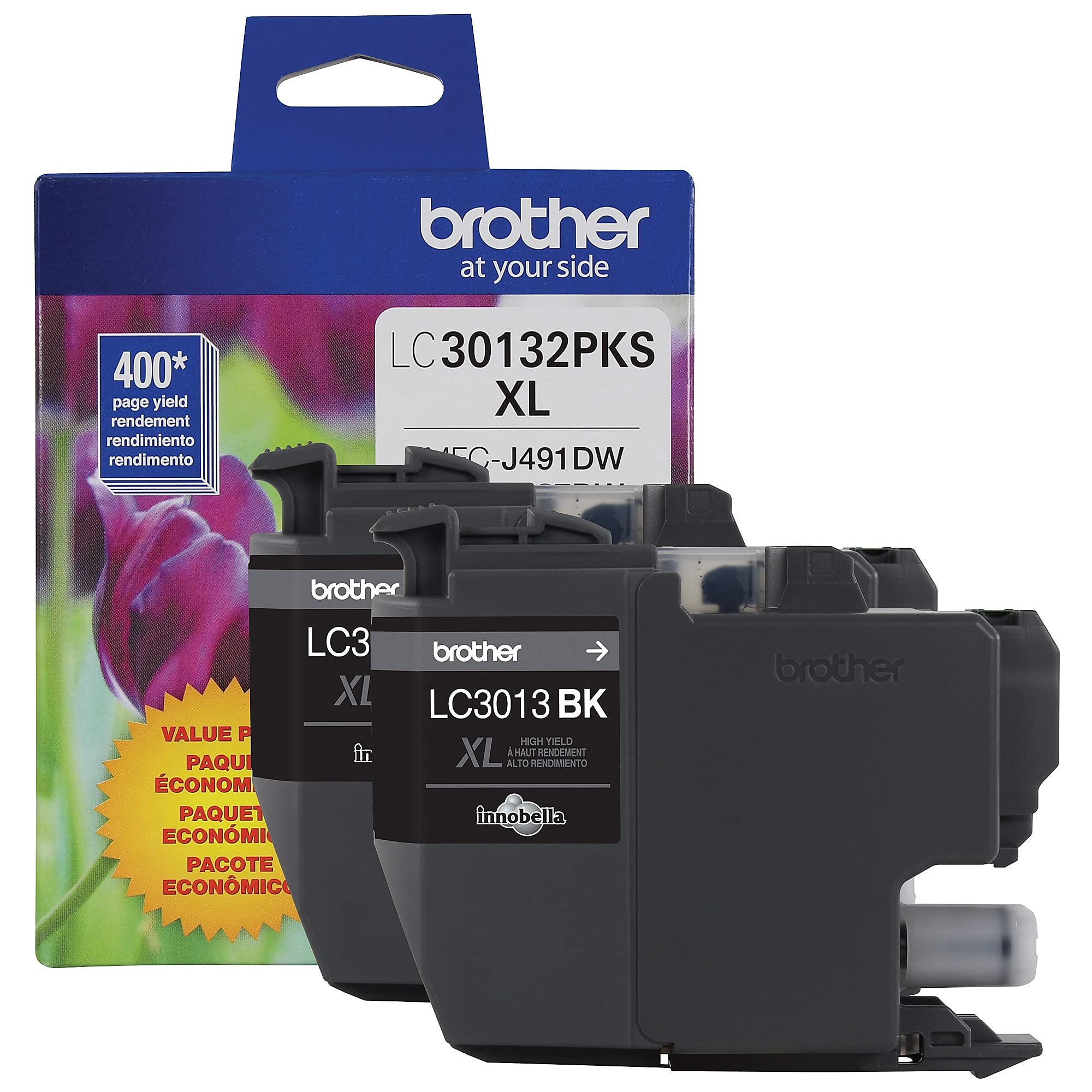 BROTHER Genuine LC30132PKS 2-Pack High Yield Black Ink Cartridges, Page Yield Up to 400 Pages/Cartridge, LC3013