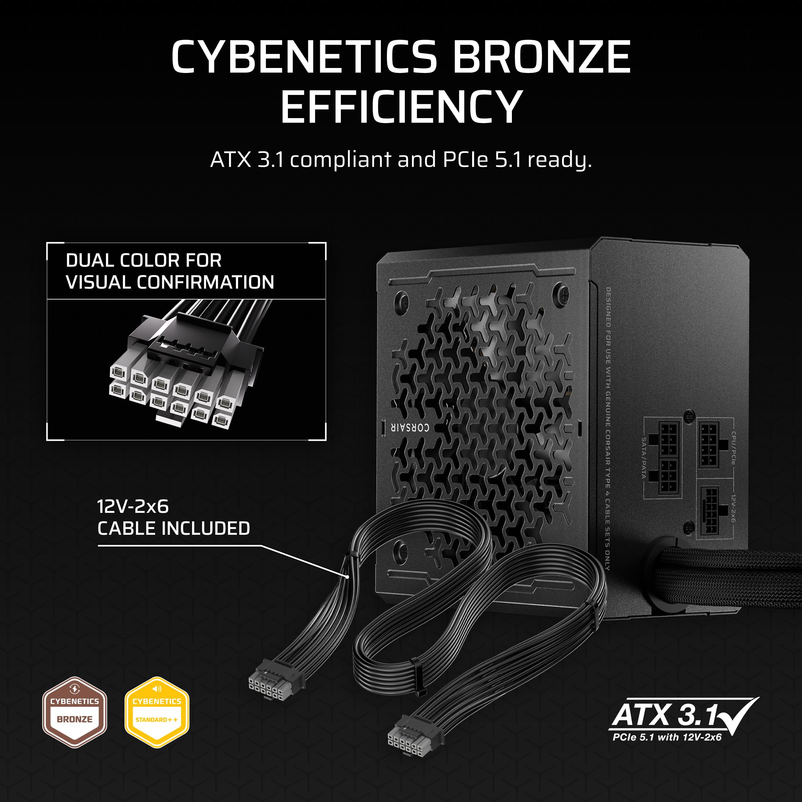 Corsair CX650M (2025) Semi Modular ATX 3.1 PCIe 5.1 Low-Noise 650W Power Supply with 12V-2x6 Cable � Cybenetics Bronze Efficiency, LLC Topology, 105�C Capacitors � Black