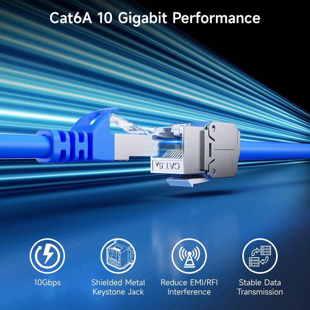 Cable Matters UL Listed 10Gbps 12-Pack RJ45 Shielded Cat6A / Cat6 Keystone Jack with Integrated Shutter