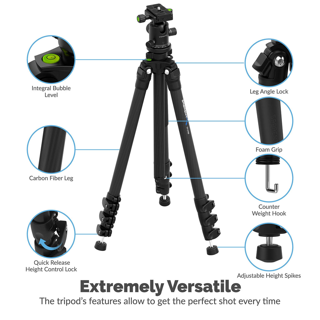 Sabrent 69 Inch Carbon Fiber Tripod With 360 Degree Camera Mount (TP-CF69)