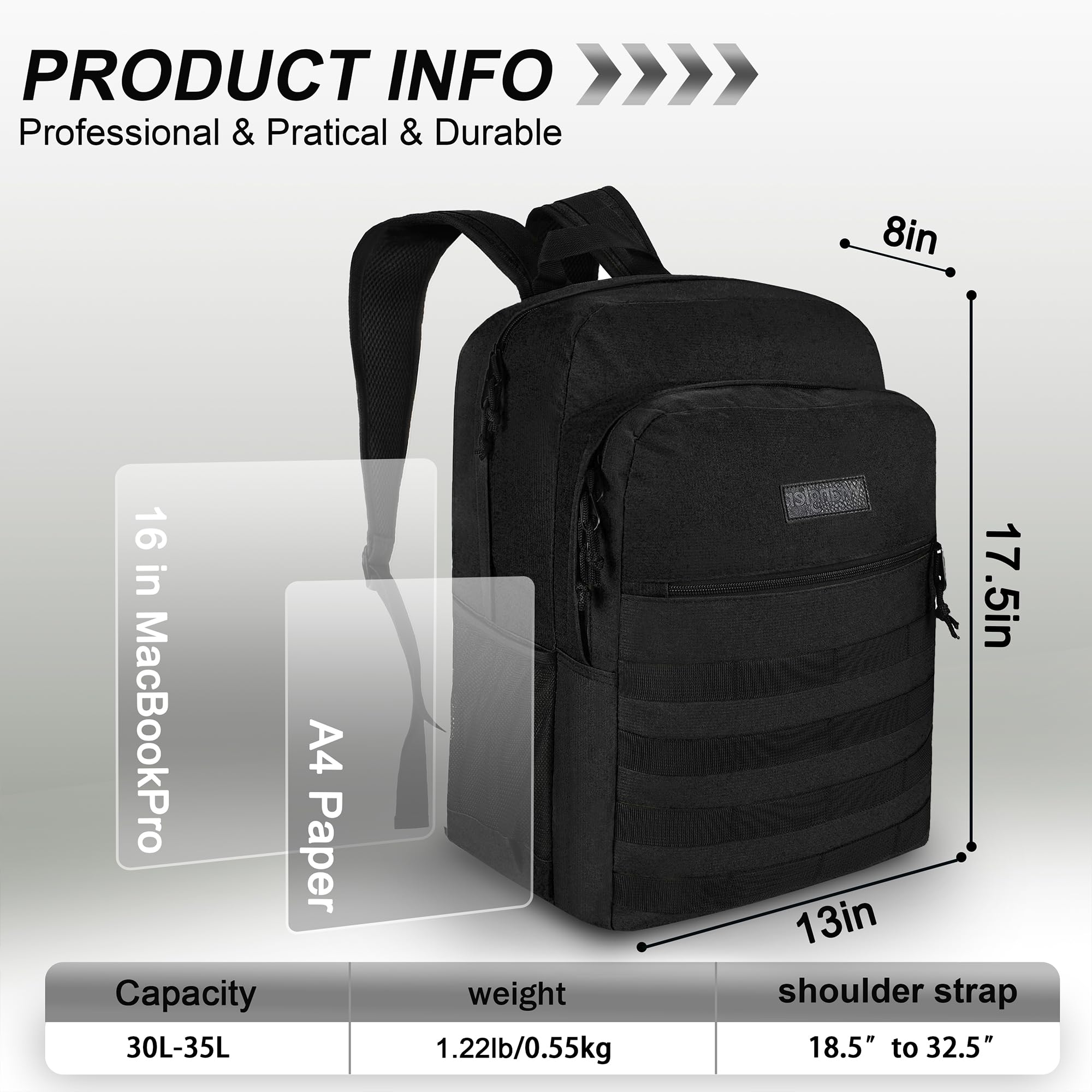 Wrangler Tradesman Backpack, Water Resistant Casual Daypack for Travel Work School, Black, 15.6 inches, Minimalist