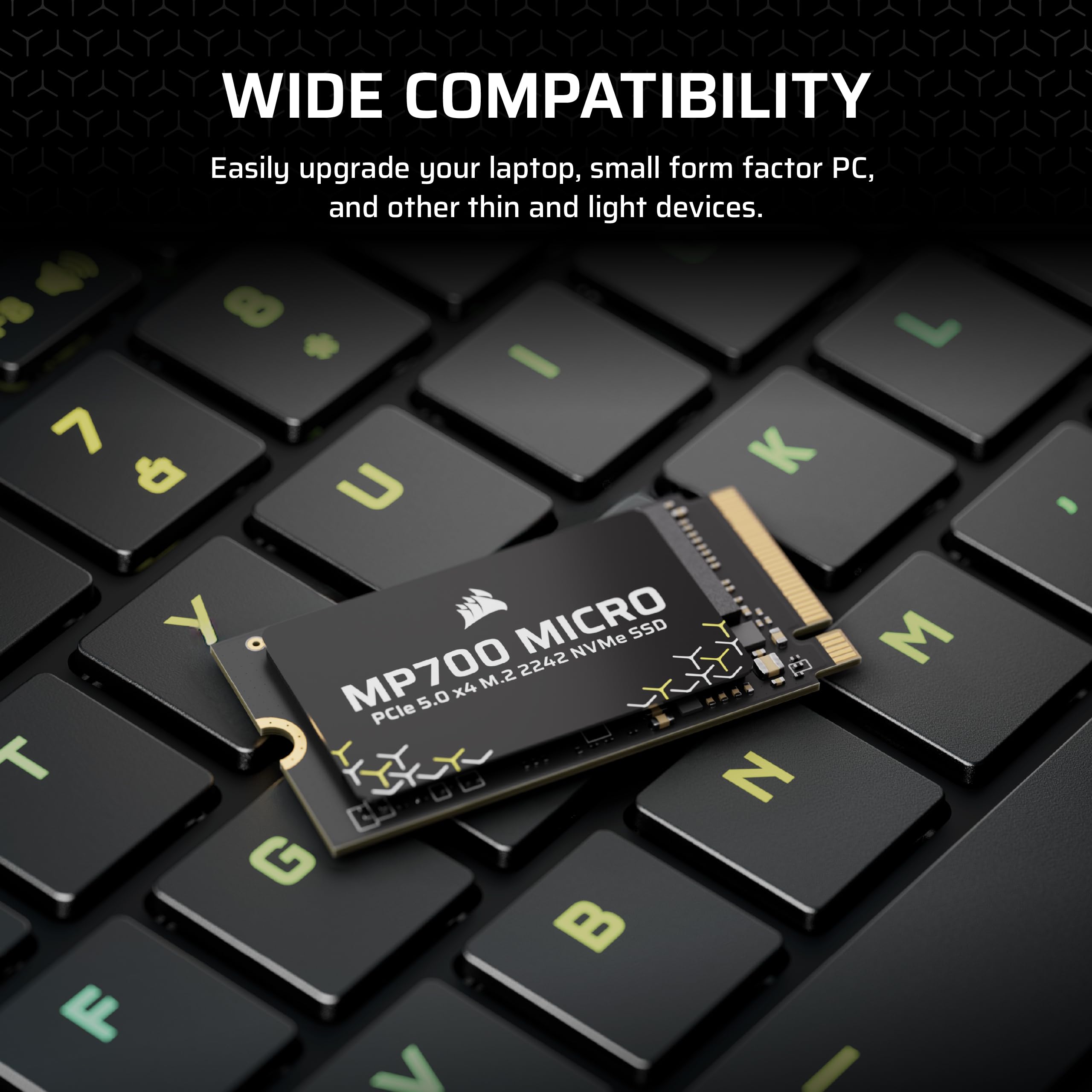 Corsair MP700 MICRO 4TB PCIe 5.0 NVMe M.2 2242 SSD – Up to 9,400 MB/s Read, 8,100 MB/s Write – Gen5 Speed for Laptops & Mini PCs – Black