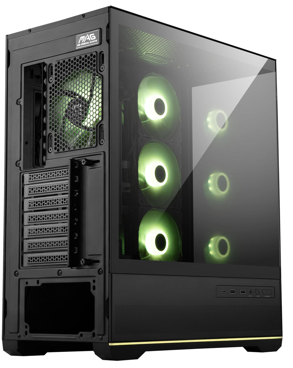 MSI MAG PANO 110R PZ - Mid-Tower Gaming PC Case - Tempered Glass Side Panel - 3 x 120mm ARGB Fans - Liquid Cooling Support up to 360mm Radiator - Mesh Panel for Optimized Airflow