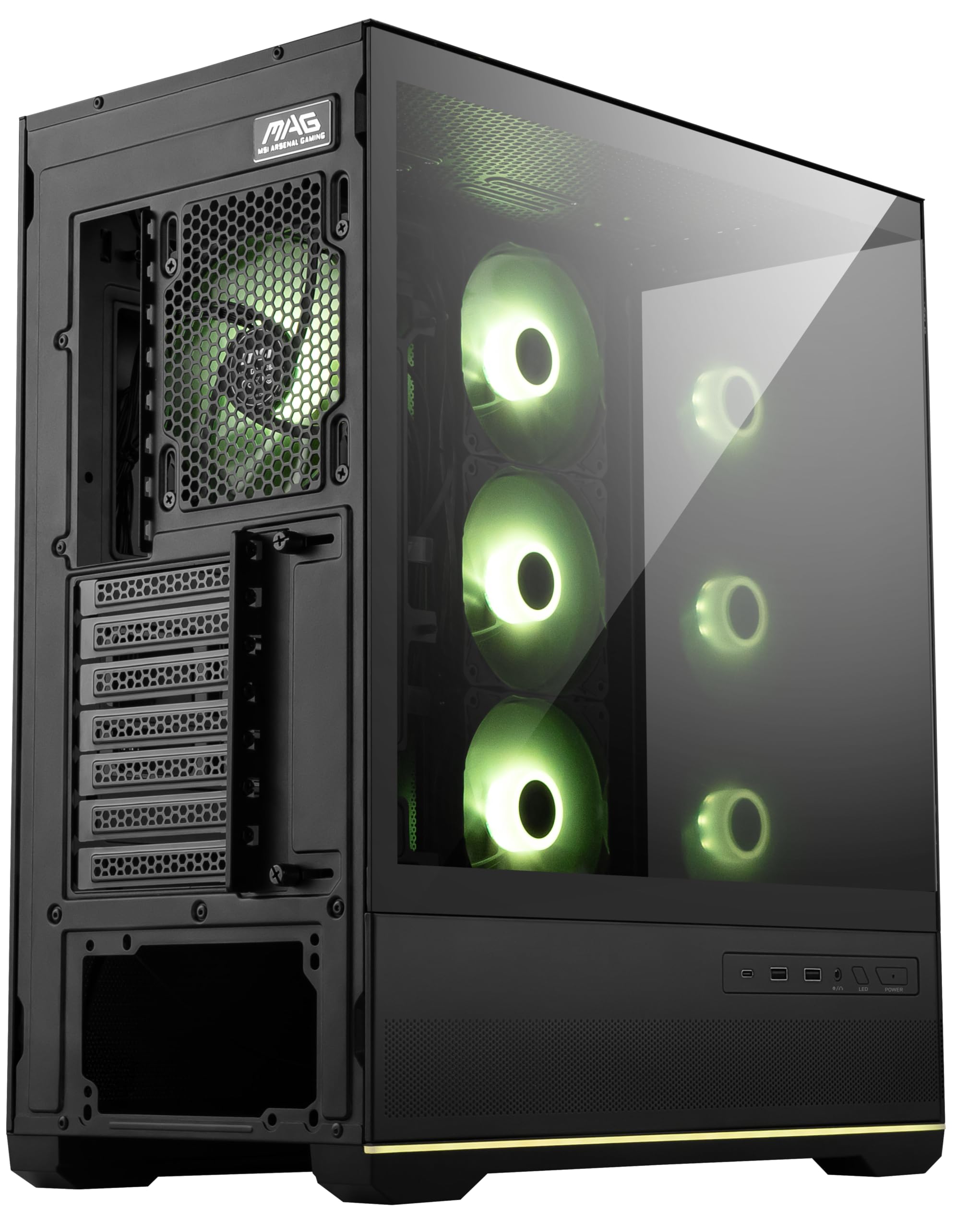 MSI MAG PANO 110R PZ - Mid-Tower Gaming PC Case - Tempered Glass Side Panel - 3 x 120mm ARGB Fans - Liquid Cooling Support up to 360mm Radiator - Mesh Panel for Optimized Airflow