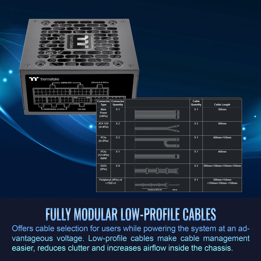 Thermaltake Toughpower SFX PS-STP-0750FNFAPU-1 Standard 80Plus Platinum ATX 3.1 750W Power Supply 300W Connector 12V-2x6 Fully Modular 90mm FDB Fan