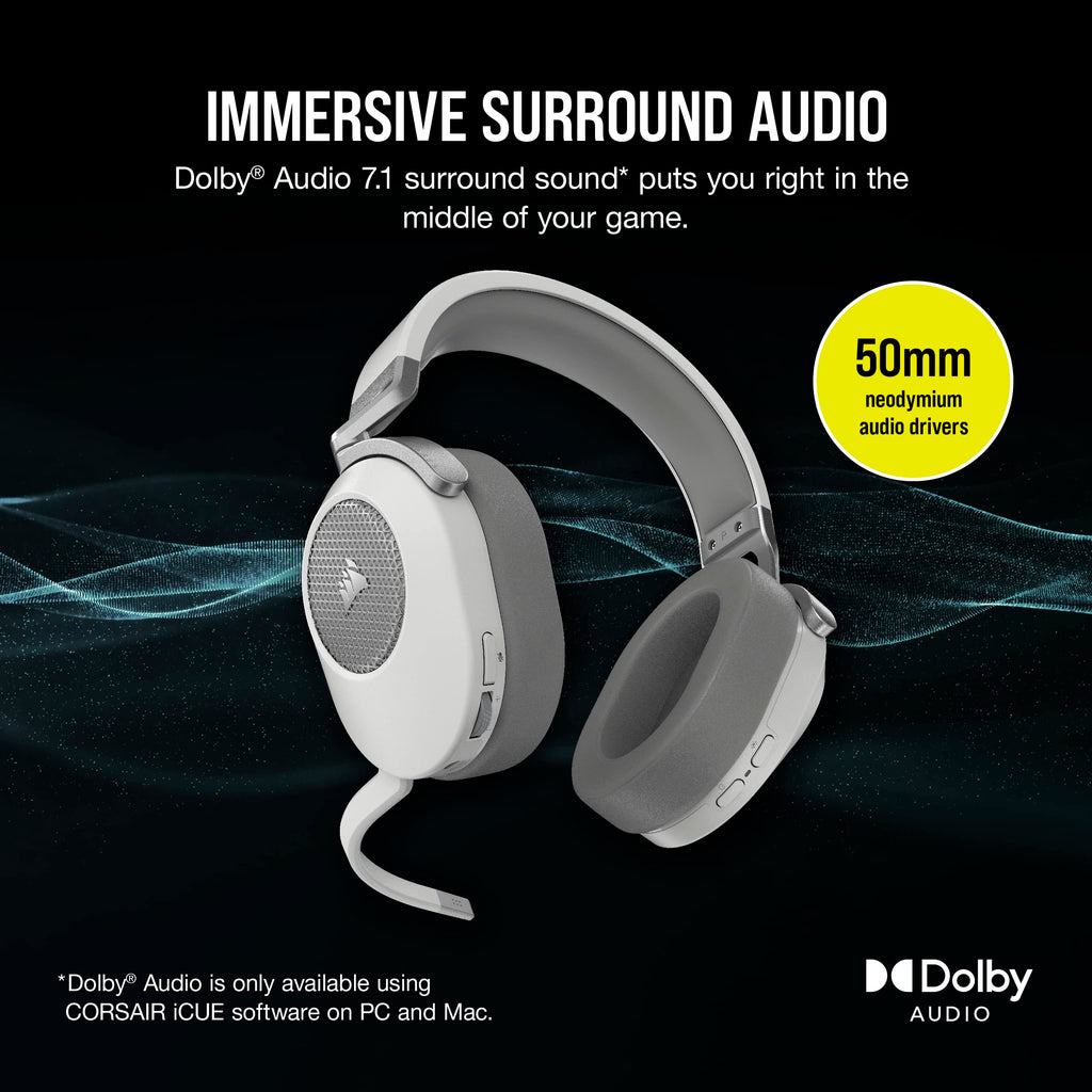 Corsair HS65 Wireless Multiplatform Bluetooth Gaming Headset - Dolby 7.1 Surround Sound - Omnidirectional Microphone - iCUE - PC, Mac, PS5, PS4, Nintendo Switch, Mobile - White