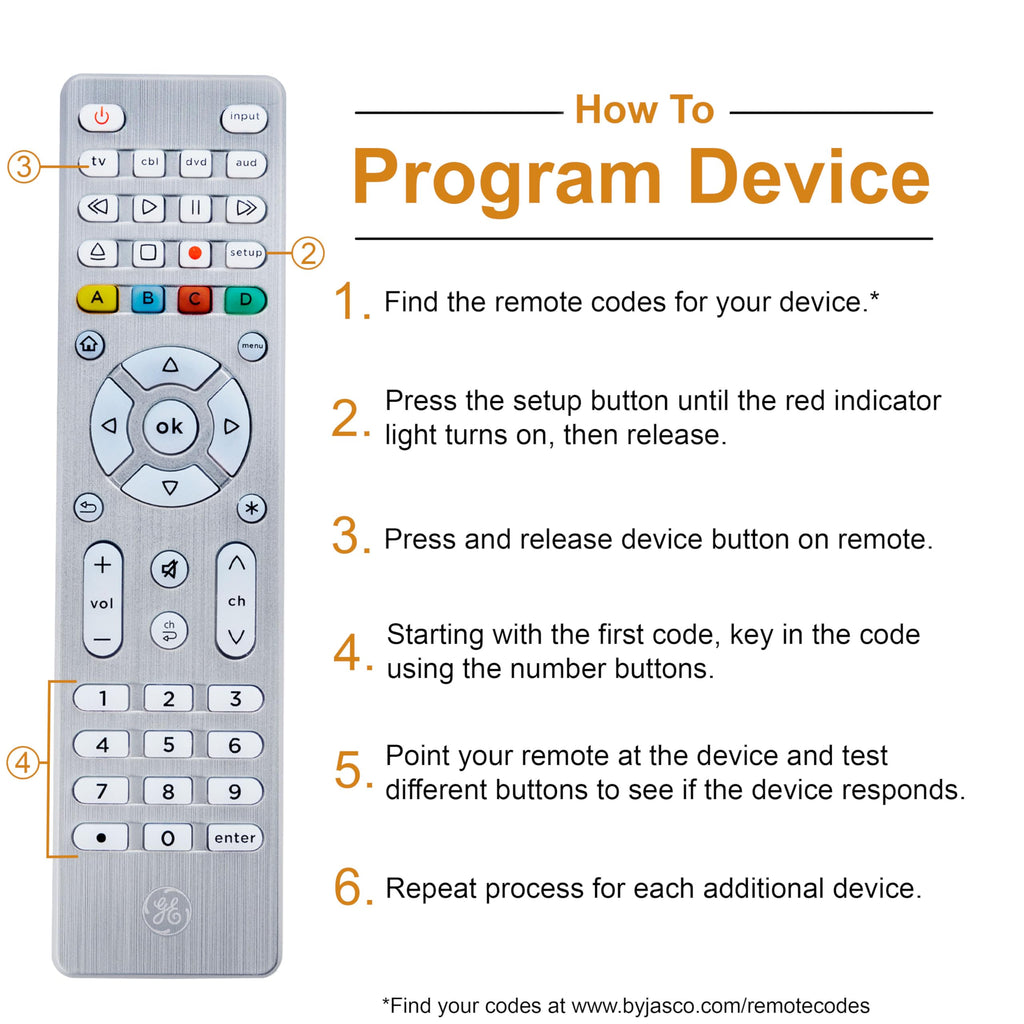 GE 4-Device Universal Remote Control - Backlit Buttons, Samsung, LG, Vizio, Sony, Roku & Apple TV Replacement, Silver, 48844