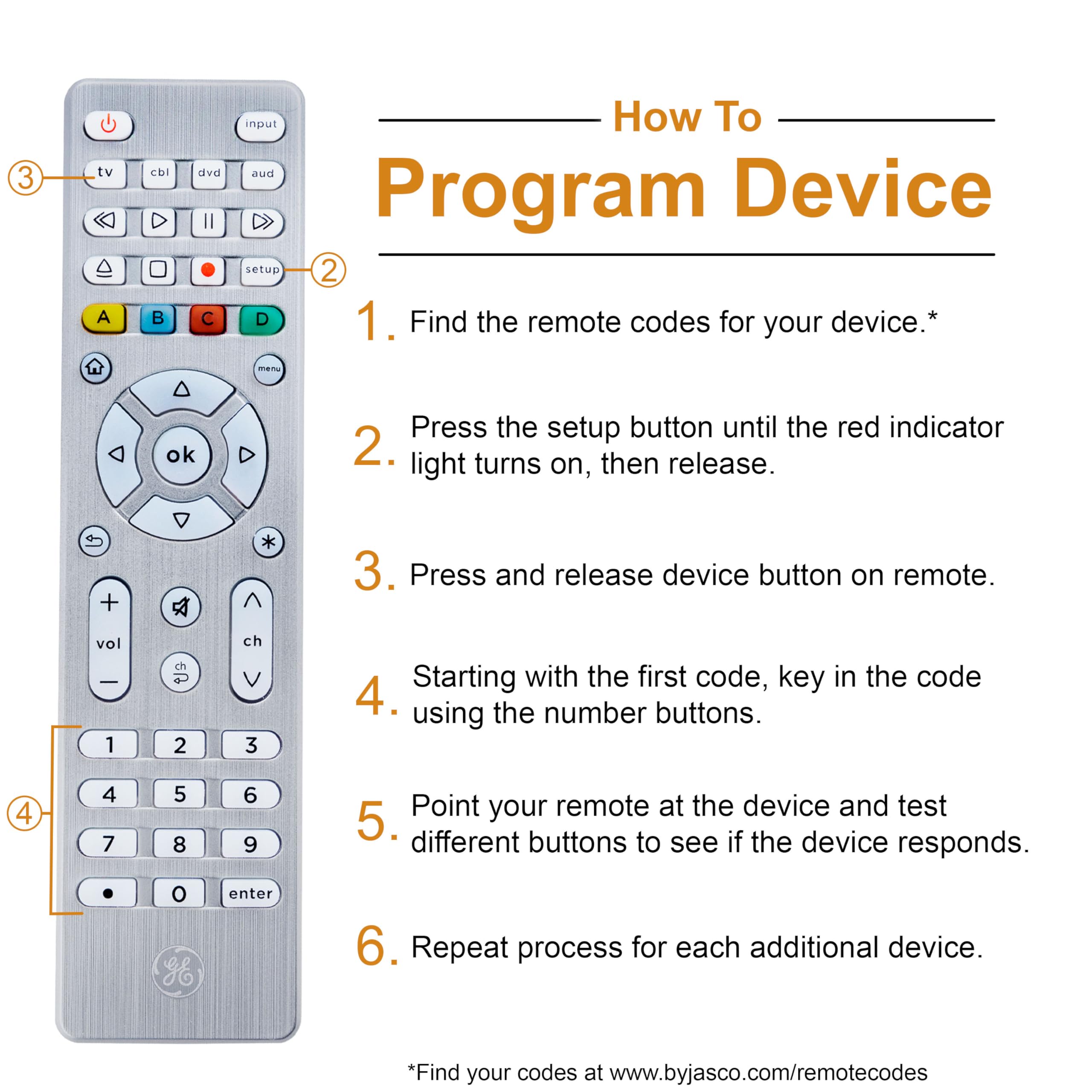 GE 4-Device Universal Remote Control - Backlit Buttons, Samsung, LG, Vizio, Sony, Roku & Apple TV Replacement, Silver, 48844