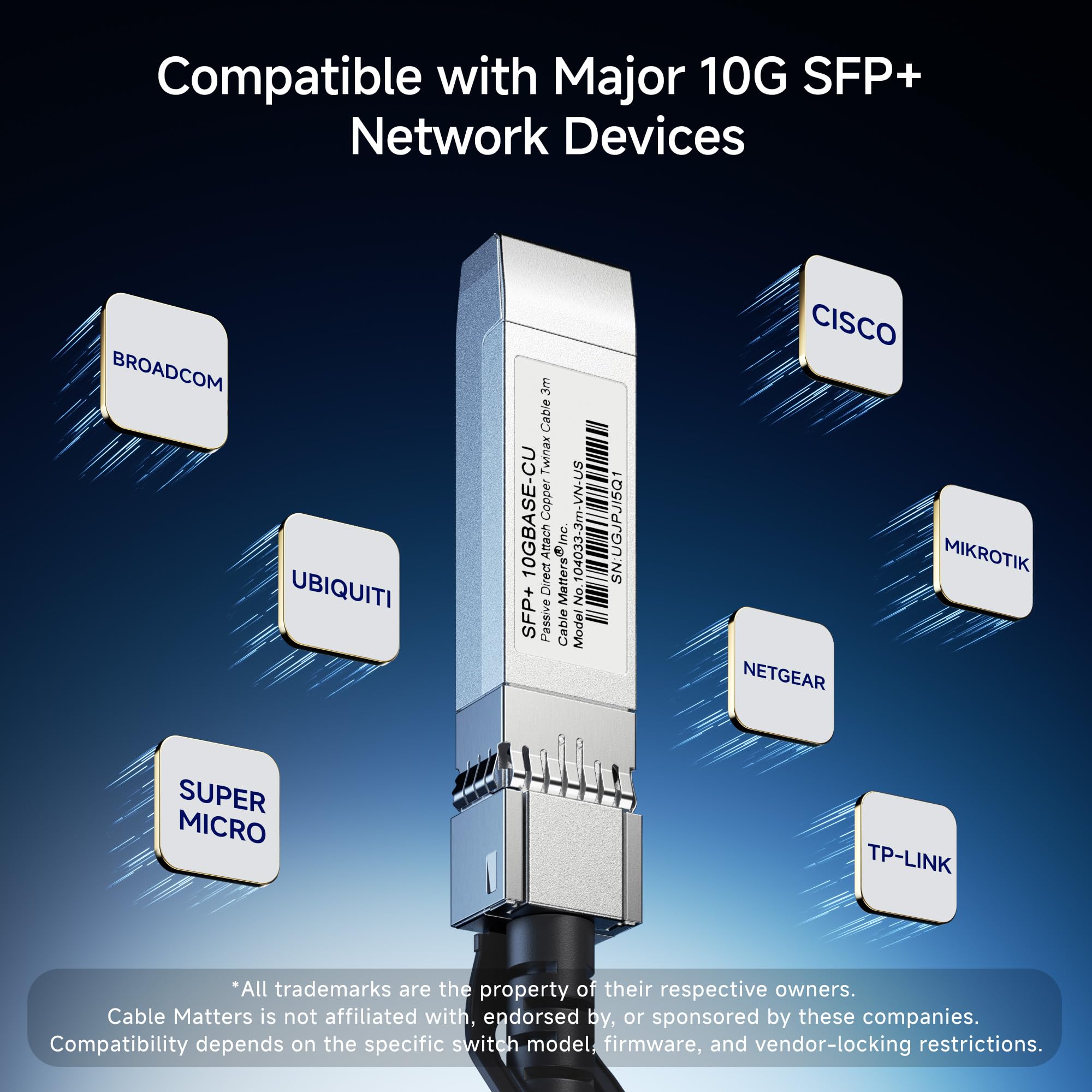 Cable Matters 10Gbps DAC Twinax SFP Cable - 2m / 6.6ft, 10GBASE-CU Passive Direct Attach Copper Twinax SFP+ Cable, Compatible with Cisco, Ubiquiti, Huawei, Netgear, & Supermicro Devices