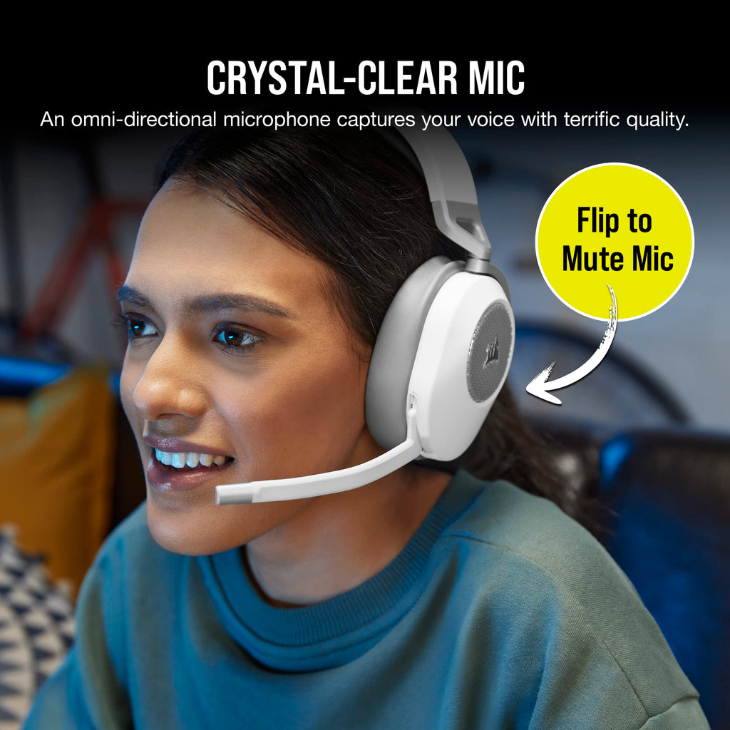 Corsair HS65 Wireless Multiplatform Bluetooth Gaming Headset - Dolby 7.1 Surround Sound - Omnidirectional Microphone - iCUE - PC, Mac, PS5, PS4, Nintendo Switch, Mobile - White