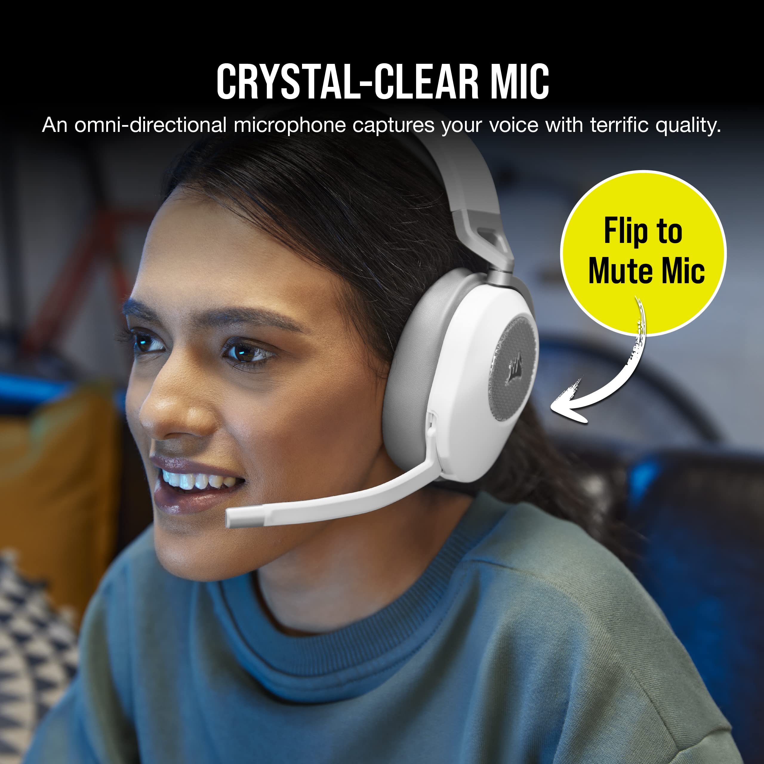 Corsair HS65 Wireless Multiplatform Bluetooth Gaming Headset - Dolby 7.1 Surround Sound - Omnidirectional Microphone - iCUE - PC, Mac, PS5, PS4, Nintendo Switch, Mobile - White