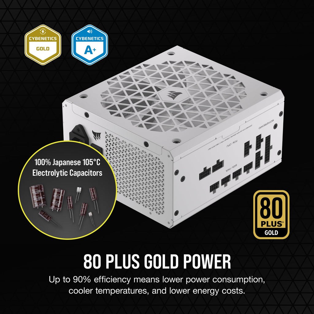 CORSAIR RM750x Shift Fully Modular ATX Power Supply - 80 Plus Gold - ATX 3.1 - PCIe 5.1 - Zero RPM - Modular Side Interface - White