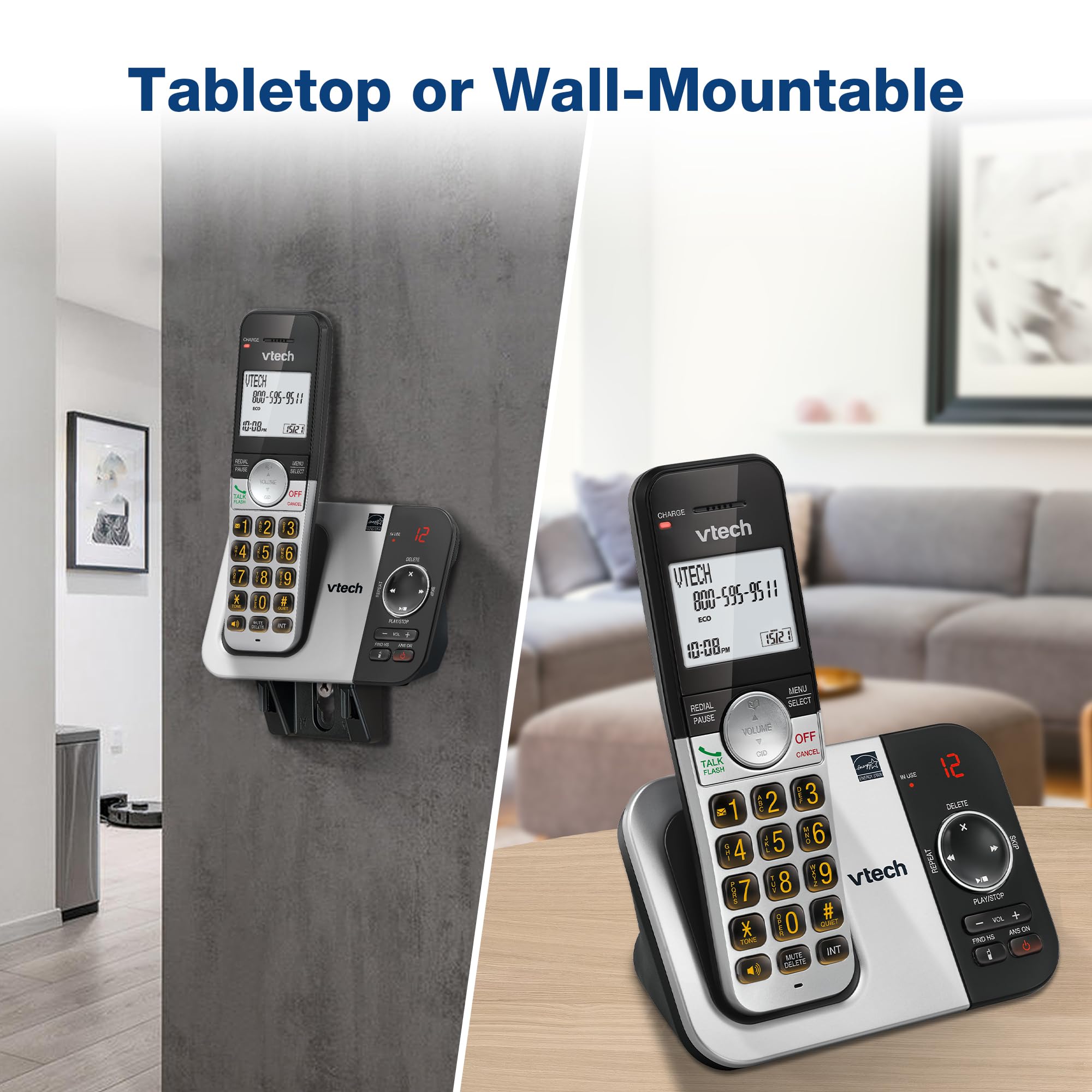 VTech Cordless Phone with 3 Handsets, Answering Machine, Large Display and Big Buttons, Caller ID, Full Duplex Handsfree Calling, Last 10 Dial, Easy to Use, VG232-3