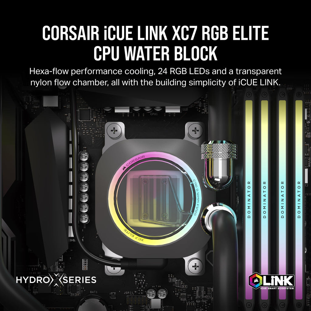 Corsair iCUE LINK XC7 RGB ELITE CPU Water Block - Transparent Flow Chamber - 24 RGB LEDs - Fits Intel® LGA 1700, AMD® AM5 and older - Stealth Grey
