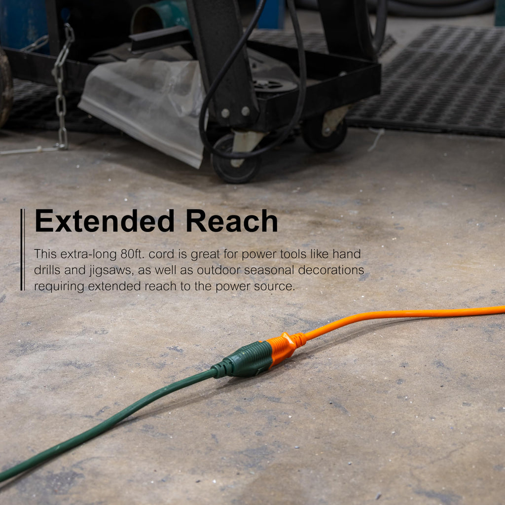 GE 81703 80 Feet Outdoor Extension Cable with Grounding, 16 AWG 3 Pin, ETL Certified Long Outdoor Cable, Orange ge