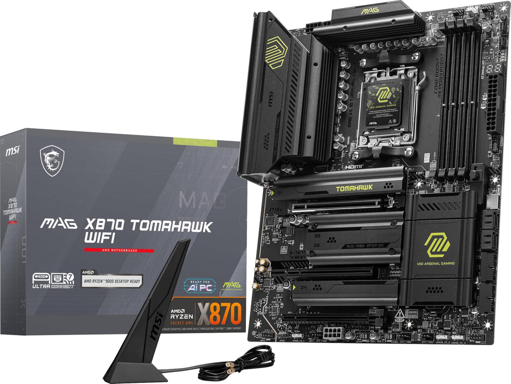MSI MAG X870 Tomahawk Gaming WiFi Motherboard AMD Ryzen 9000/8000/7000 Series Processors, AM5, DDR5, PCIe 5.0, M.2 Gen5, SATA 6Gb/s, USB 40Gbps, HDMI/DP, Wi-Fi 7, Bluetooth 5.4, 5Gbps LAN,