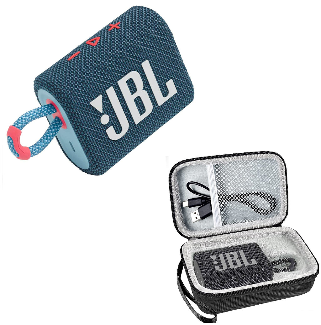 JBL Go 3 Portable Waterproof Wireless Bluetooth Speaker Bundle with Premium Carry Case (Blue Pink)