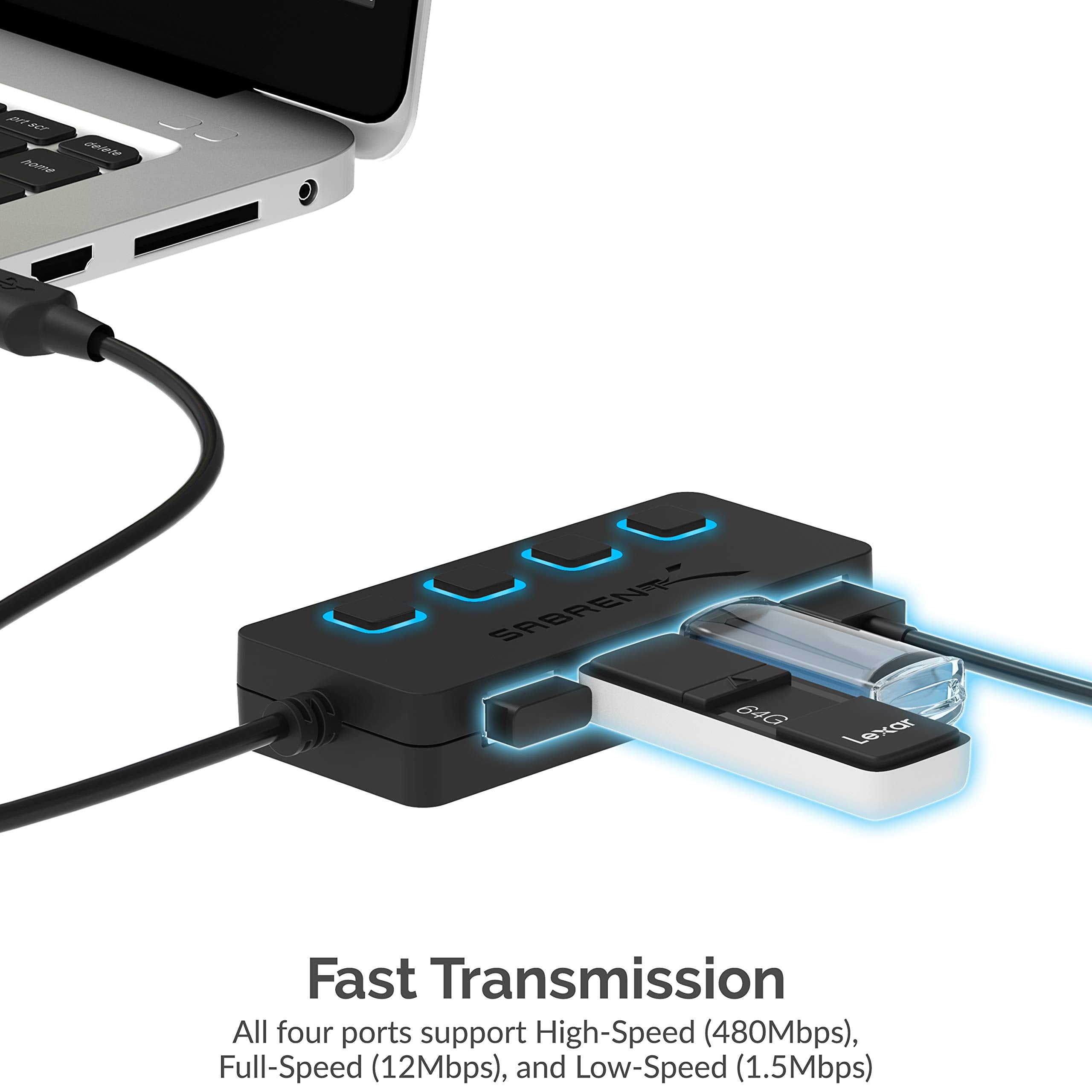 SABRENT USB Hub 4 Port USB 2.0 Portable Travel USB Docking Station with Individual LED lit Power Switches [Charging NOT Supported] for Mac & PC (HB-UMLS)