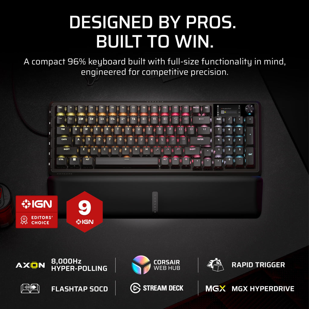 Corsair Vanguard PRO 96 Wired Hall Effect Magnetic Mechanical Gaming Keyboard � 96% Layout, MGX Hyperdrive Switches, 8000Hz Polling, Rapid Trigger, Virtual Stream Deck, SOCD Flashtap, QWERTY US