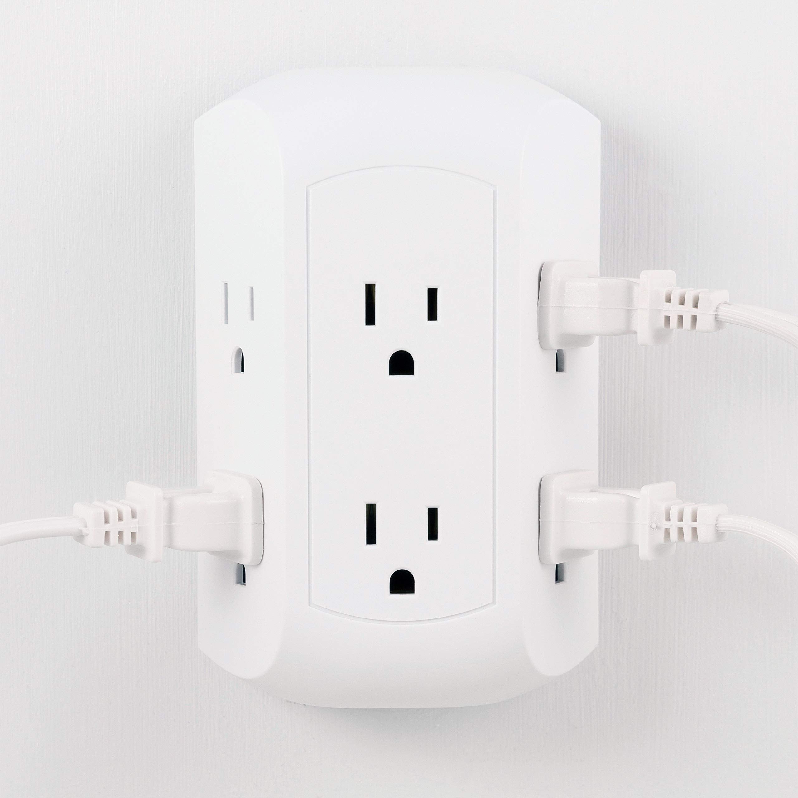 GE Pro 6-Outlet Extender, Surge Protector, Spaced Wall Tap, Side-Access, 3-Prong Power Strip, Charging Station, 560 Joules, UL Listed, White, 43648
