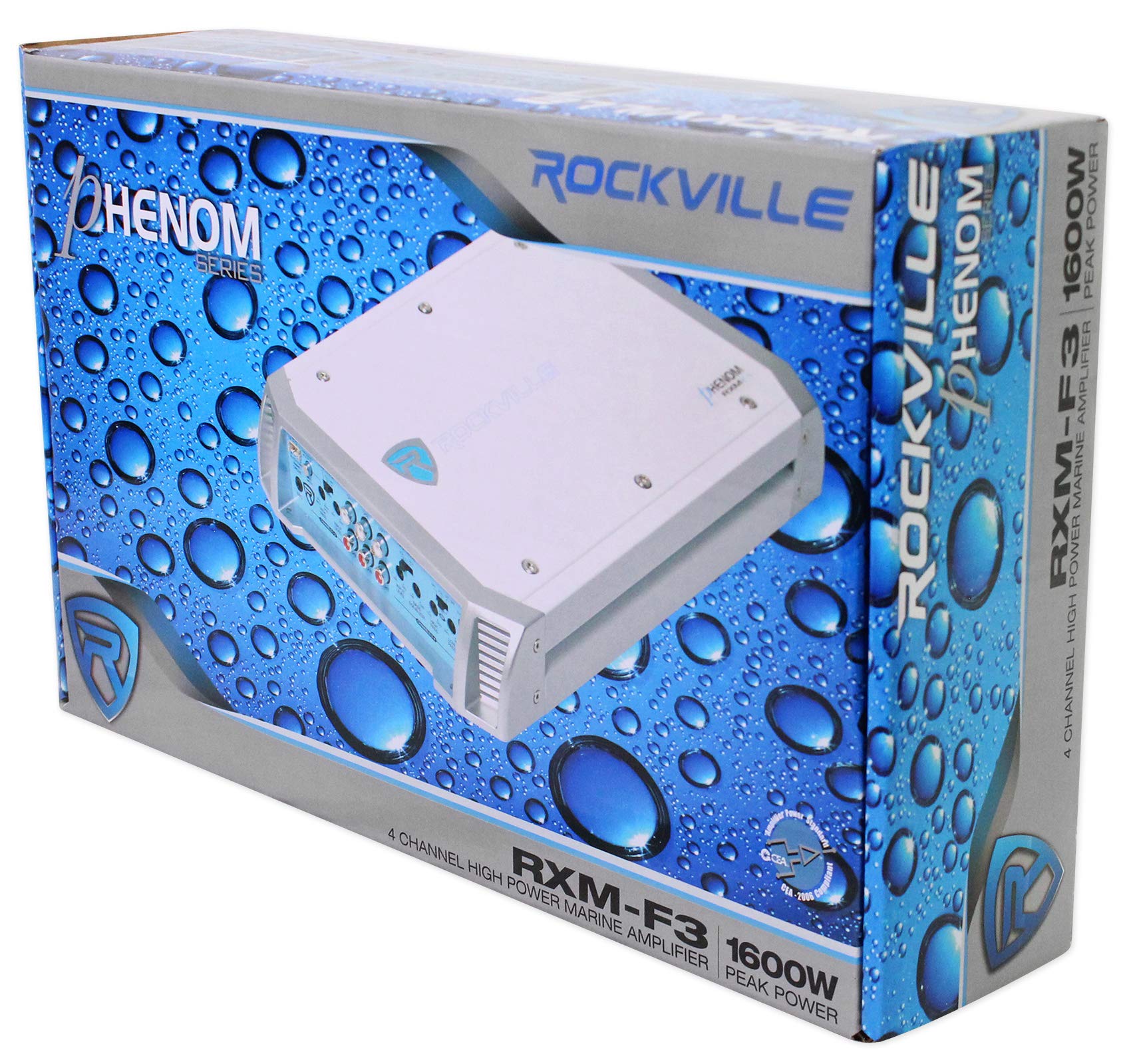 Rockville Rxm-f3 1600 Watt Peak/800w RMS Marine/Boat 4 Channel Amplifier Amp New