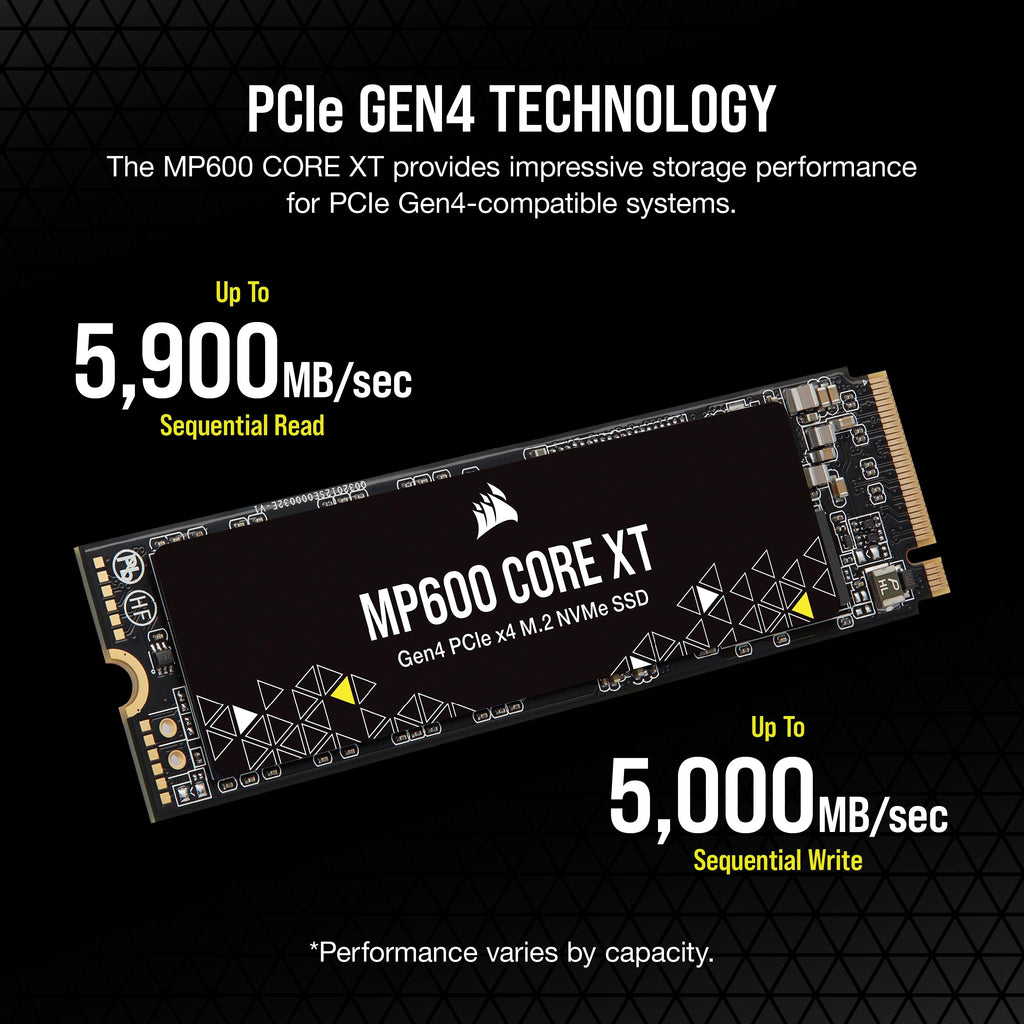 Corsair MP600 CORE XT 2TB M.2 PCIe Gen4 NVMe SSD – Up to 5900MB/s – QLC NAND – M.2 2280 – For PCIe 4.0 Notebooks and Desktops – Black