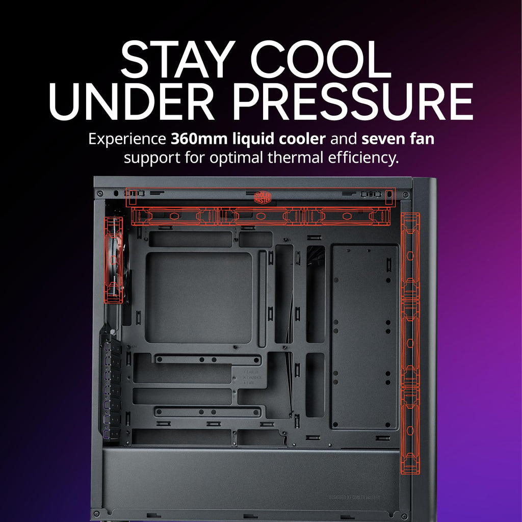 Cooler Master Elite 502 Lite ATX High Airflow Minimalist PC Case, 410mm GPU Max, Compatible RTX 5090|RX 7090 XT, 360mm AIO Max, Type C, Tempered Glass, 120mm PWM Fan, Intakes Grill