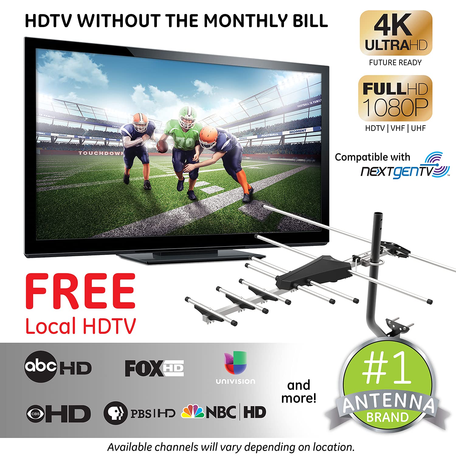 GE Outdoor HD Digital TV Antenna, Long Range OTA HDTV Antenna, Yagi Style Design, Supports 4K 1080P HD Smart TV VHF UHF, J Mount Included for Attic or Outdoor, Weather Resistant, 33685