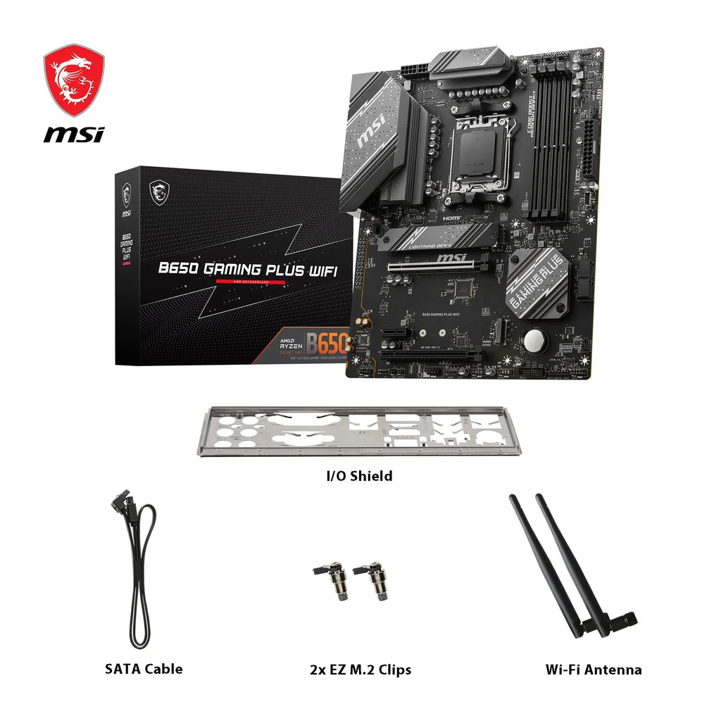 MSI B650 GAMING PLUS WIFI Motherboard, ATX - Supports AMD Ryzen 9000/8000 / 7000 Series Processors, AM5-14+2 Duet Rail VRM, DDR5 Memory Boost 6400+MHz/OC, 2 x PCIe 4.0 x16, 2 x M.2 Gen4, Wi-Fi 6E