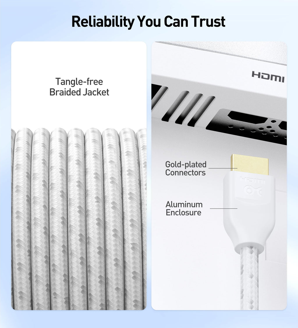 Cable Matters [Ultra High Speed HDMI Certified] Braided 48Gbps 8K HDMI Cable 6.6 ft / 2m with 8K@60Hz, 4K@240Hz and HDR Support for PS5, Xbox Series X/S, RTX3080 / 3090, Apple TV and More in White