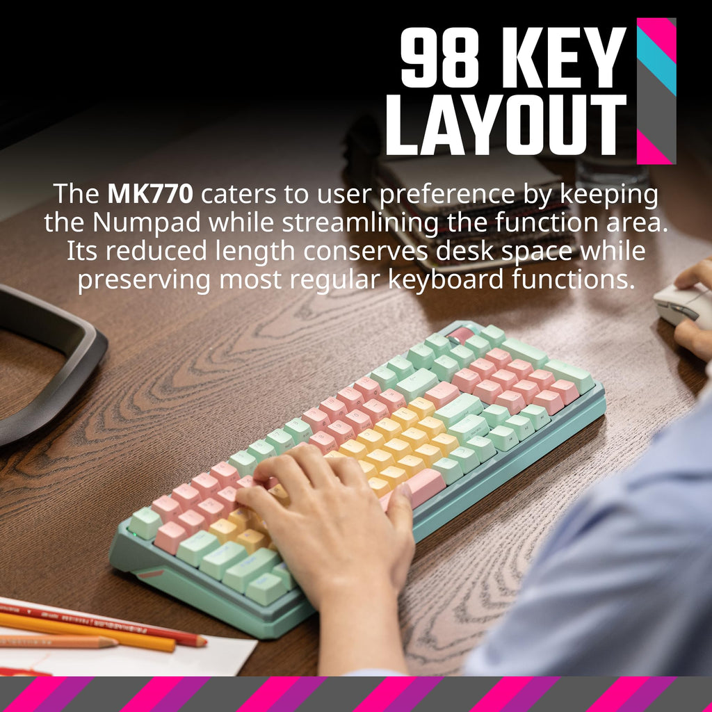 Cooler Master MK770 Macaron Teclado mec�nico inal�mbrico RGB para Juegos, Kailh Box V2 interruptores Blancos, Estructura de Junta, Intercambiable en Caliente, Bluetooth|2.4GHz, Esfera t�ctil de 3