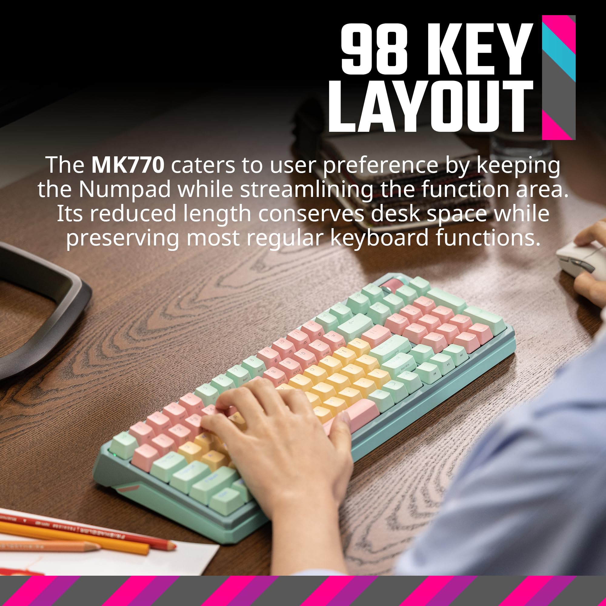 Cooler Master MK770 Macaron Teclado mec�nico inal�mbrico RGB para Juegos, Kailh Box V2 interruptores Blancos, Estructura de Junta, Intercambiable en Caliente, Bluetooth|2.4GHz, Esfera t�ctil de 3