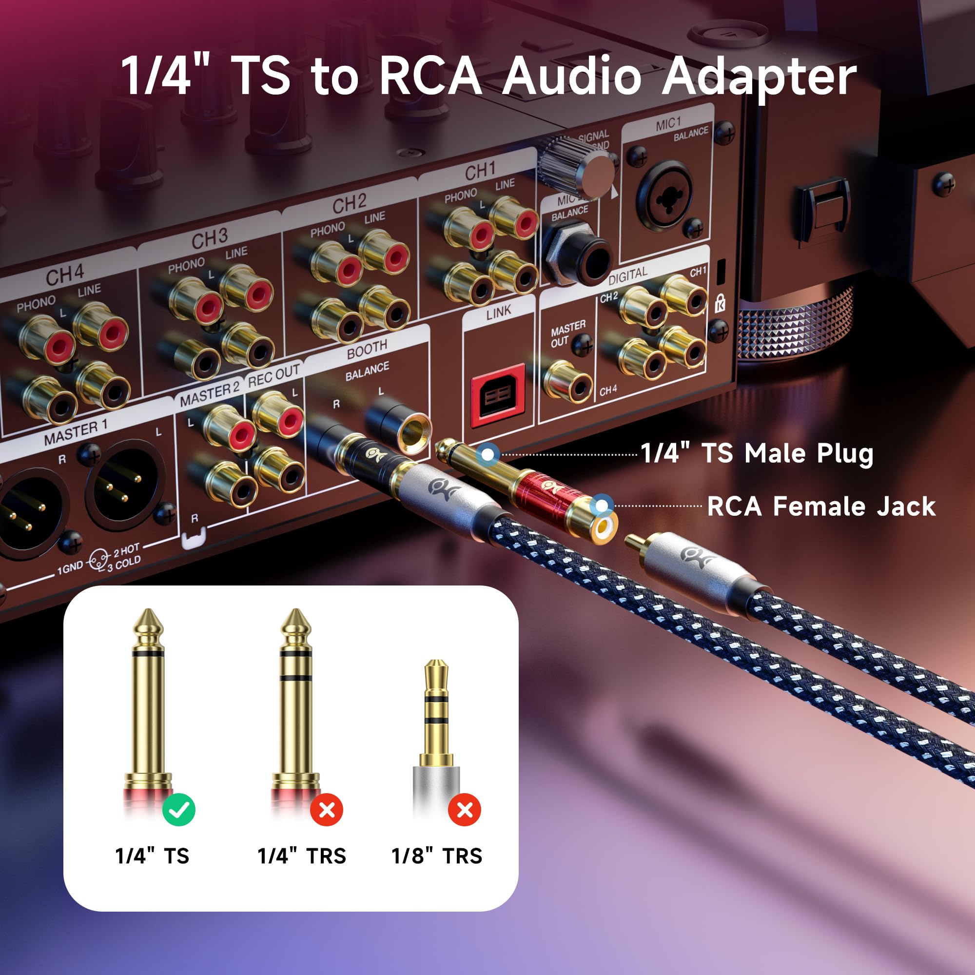 Cable Matters 4-Pack RCA to 1/4 Adapter (1/4 to RCA Adapter)
