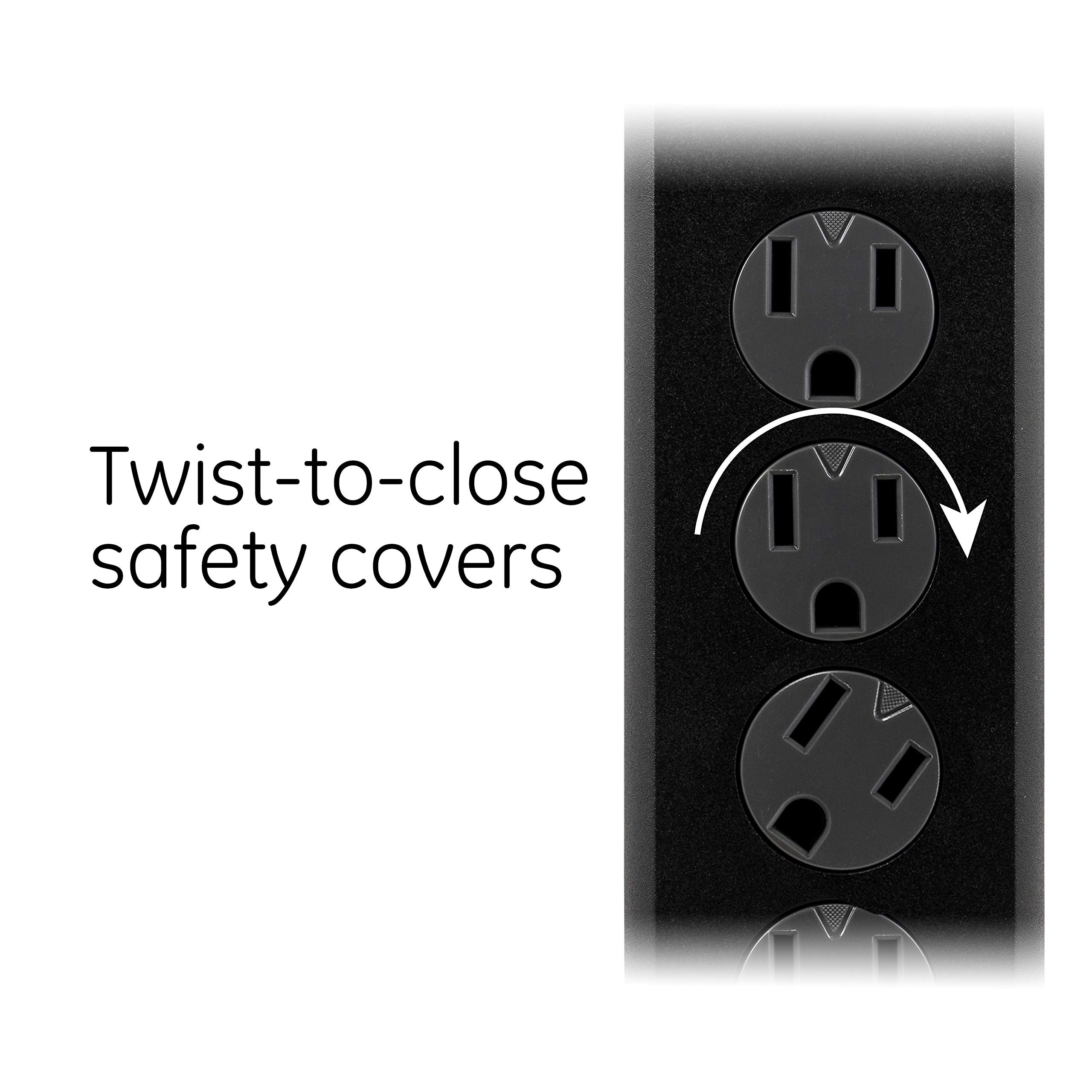 GE 6-Outlet Surge Protector, 20 Ft Extension Cord, Power Strip, 800 Joules, Flat Plug, Twist-to-Close Safety Covers, Protected Indicator Light, UL Listed, Black, 50769